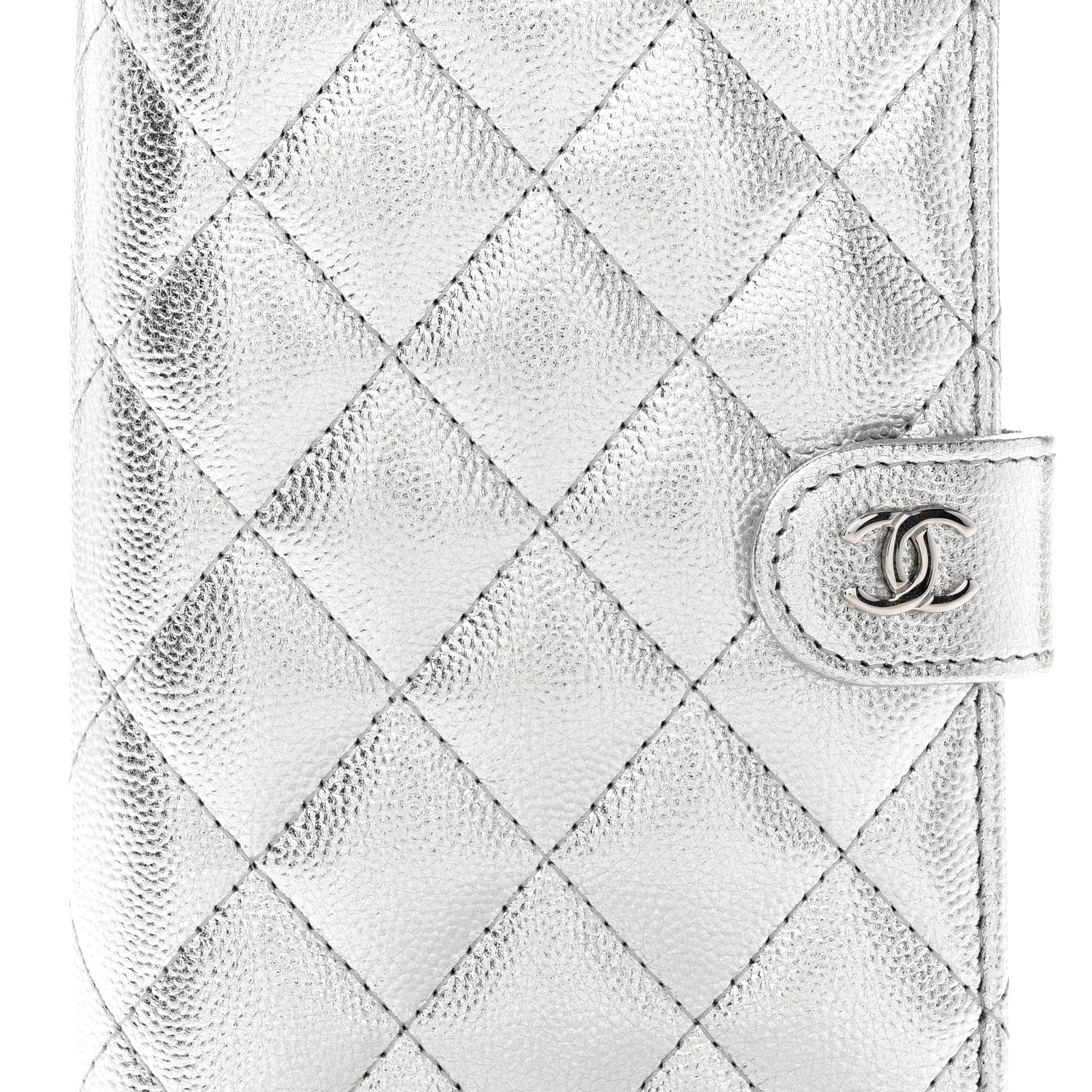 Chanel Metallic Caviar Quilted Passport Holder Silver 8 of 9