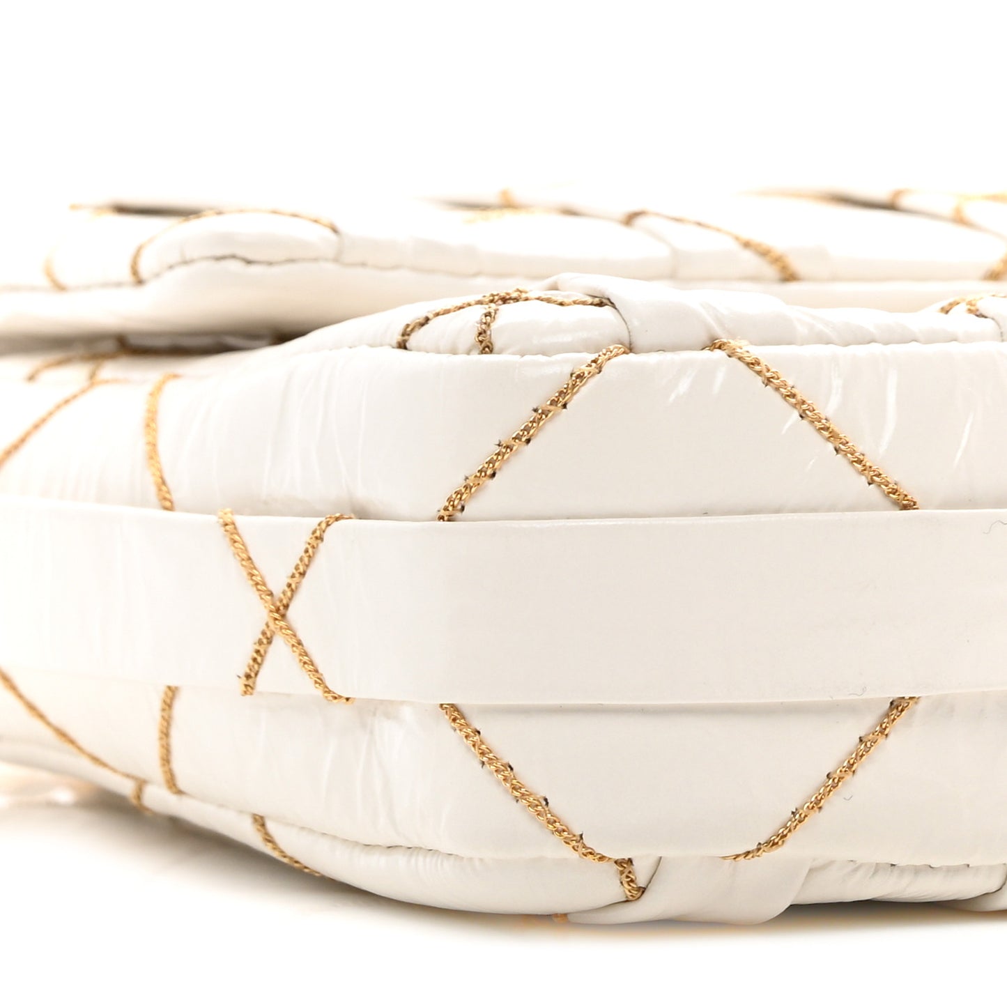 Glazed Calfskin Pleated Chain Stitch East West Flap White