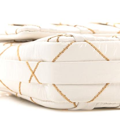 Chanel Glazed Calfskin Pleated Chain Stitch East West Flap White 9 of 12