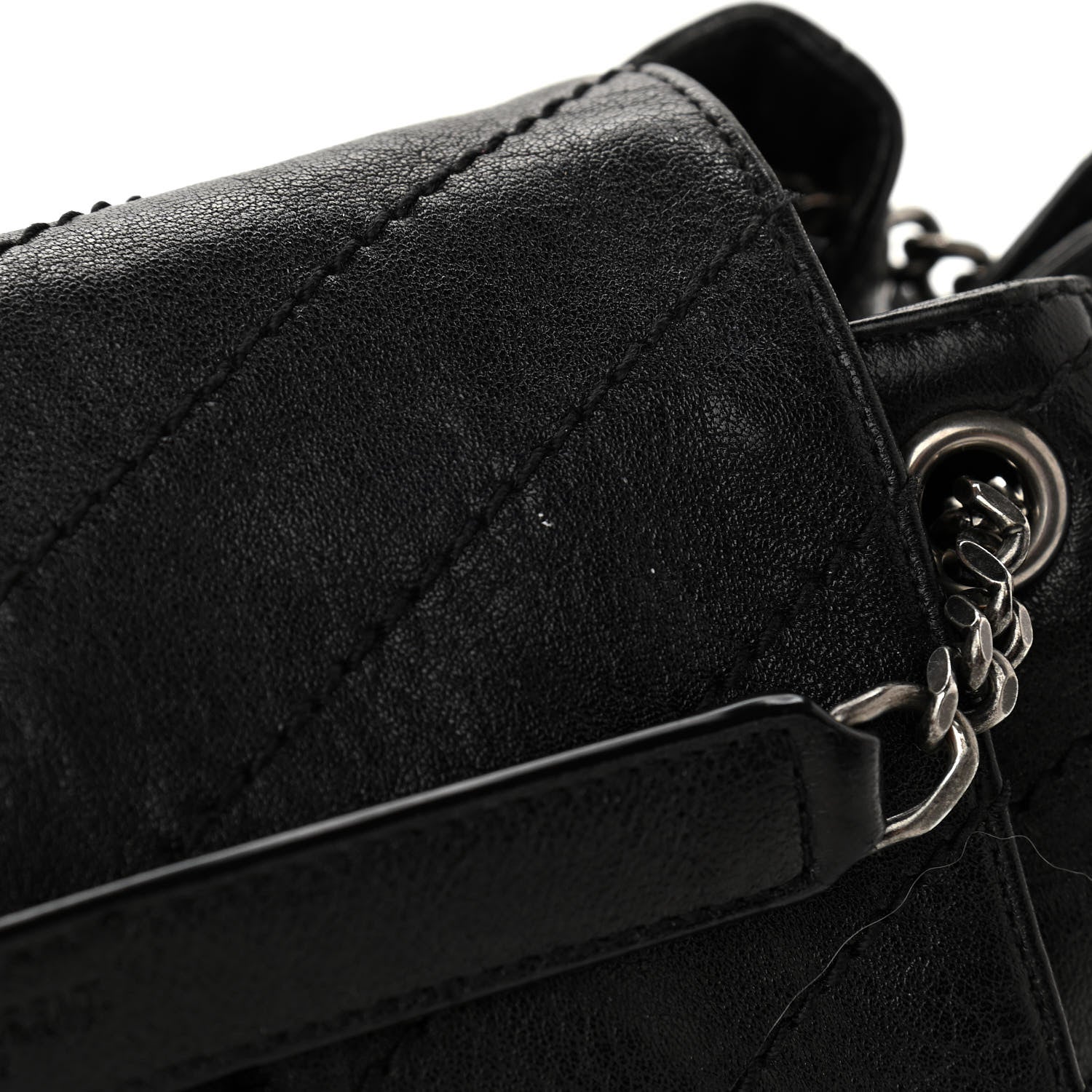 Saint Laurent Pebbled Lambskin Chevron Monogram Small Nolita Black 12 of 12