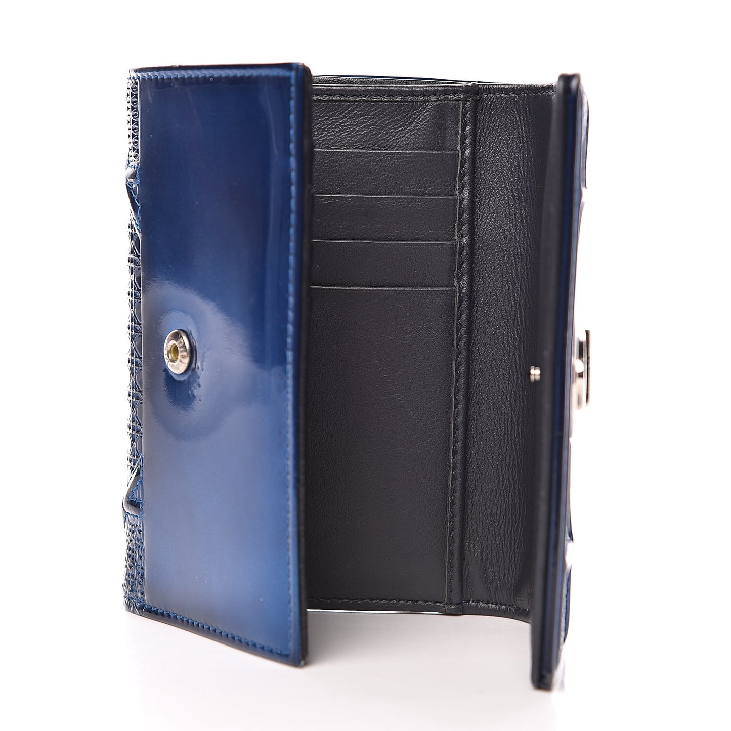 Metallic Patent Micro-Cannage Diorama Elancee Wallet Mirror Blue