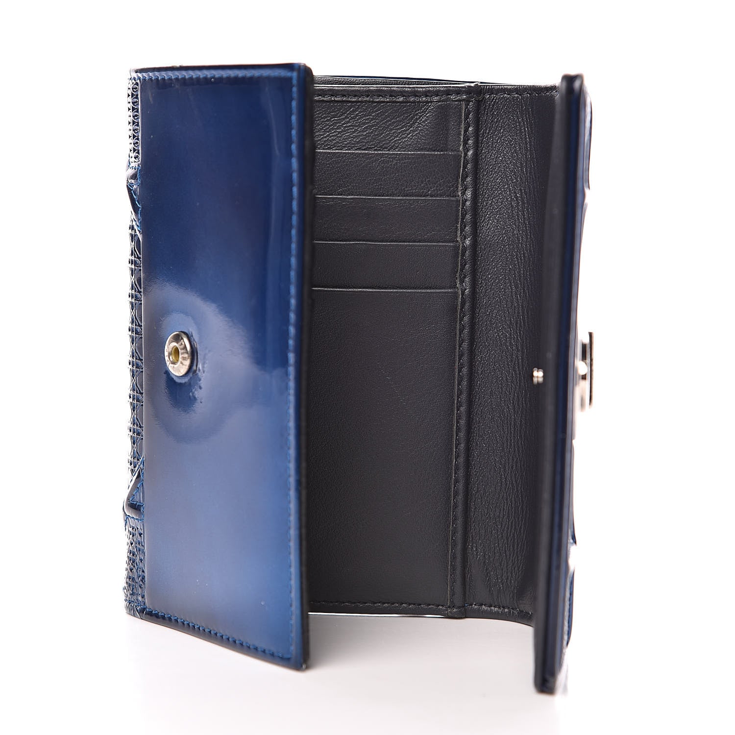 Christian Dior Metallic Patent Micro-Cannage Diorama Elancee Wallet Mirror Blue 5 of 10