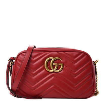 Gucci Calfskin Matelasse Small GG Marmont Chain Shoulder Bag Hibiscus Red 1 of 13
