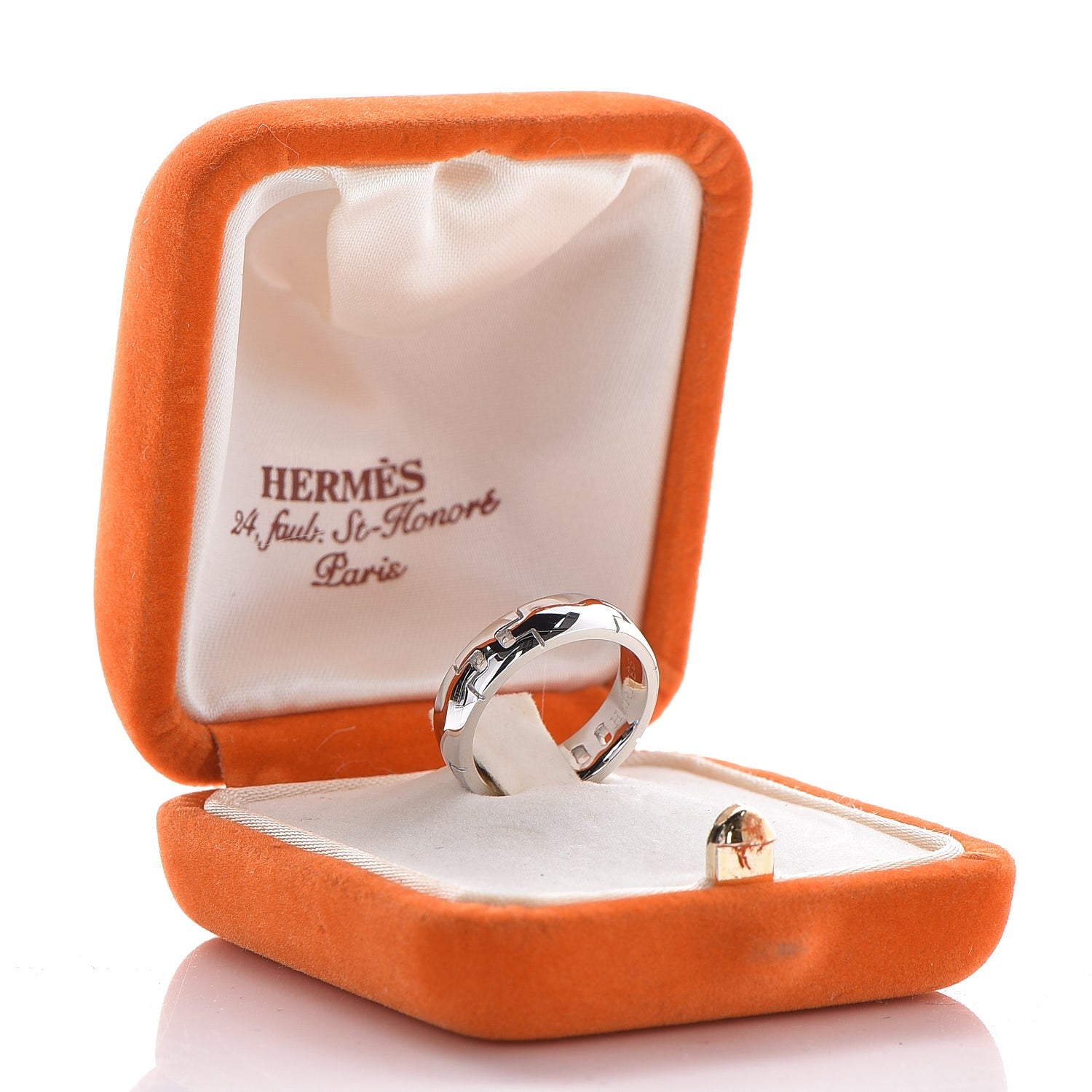Hermes 18K White Gold Hercules H Ring 50 5.25 7 of 7