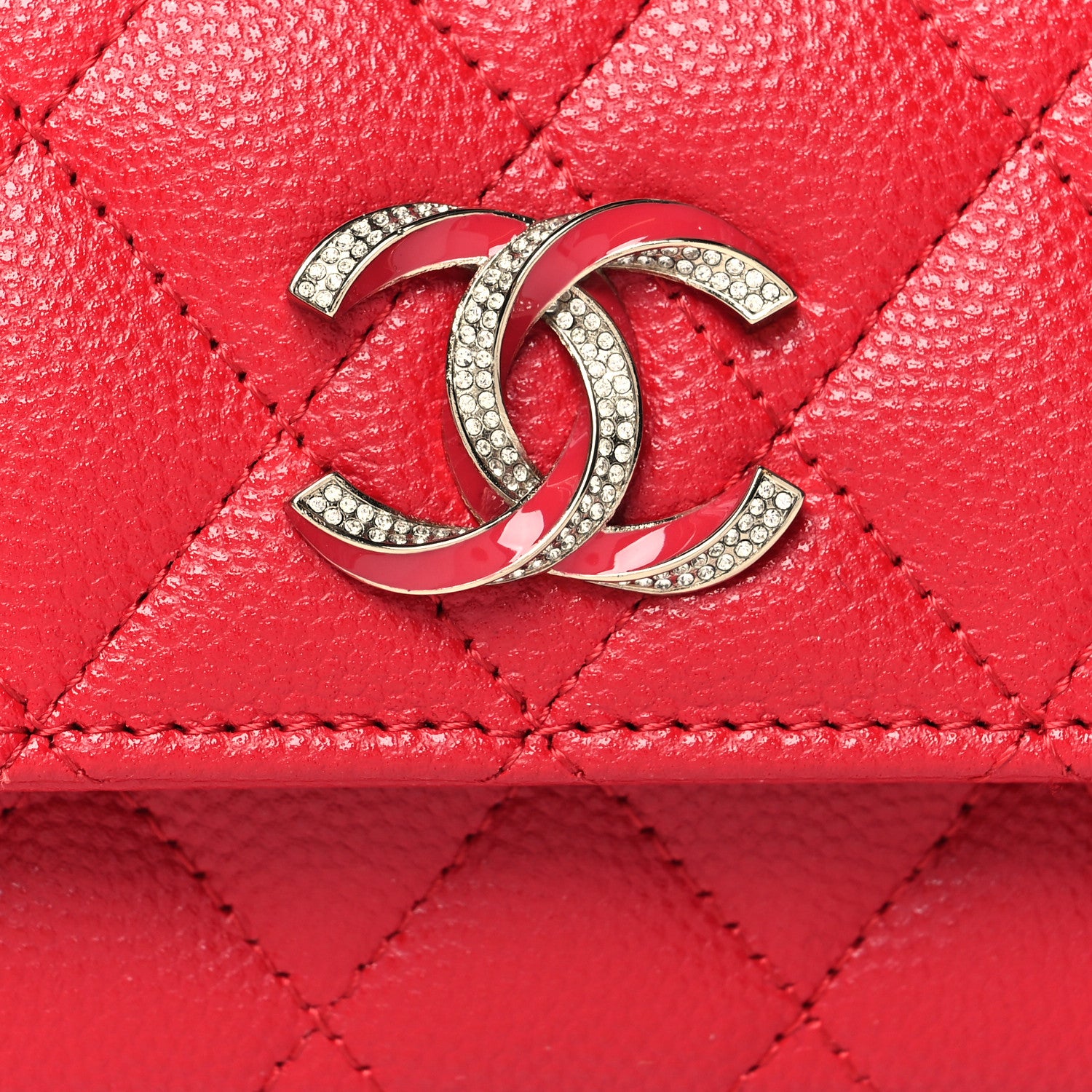 Chanel Caviar Quilted Crystal Enamel CC Flap Card Holder Red 9 of 11