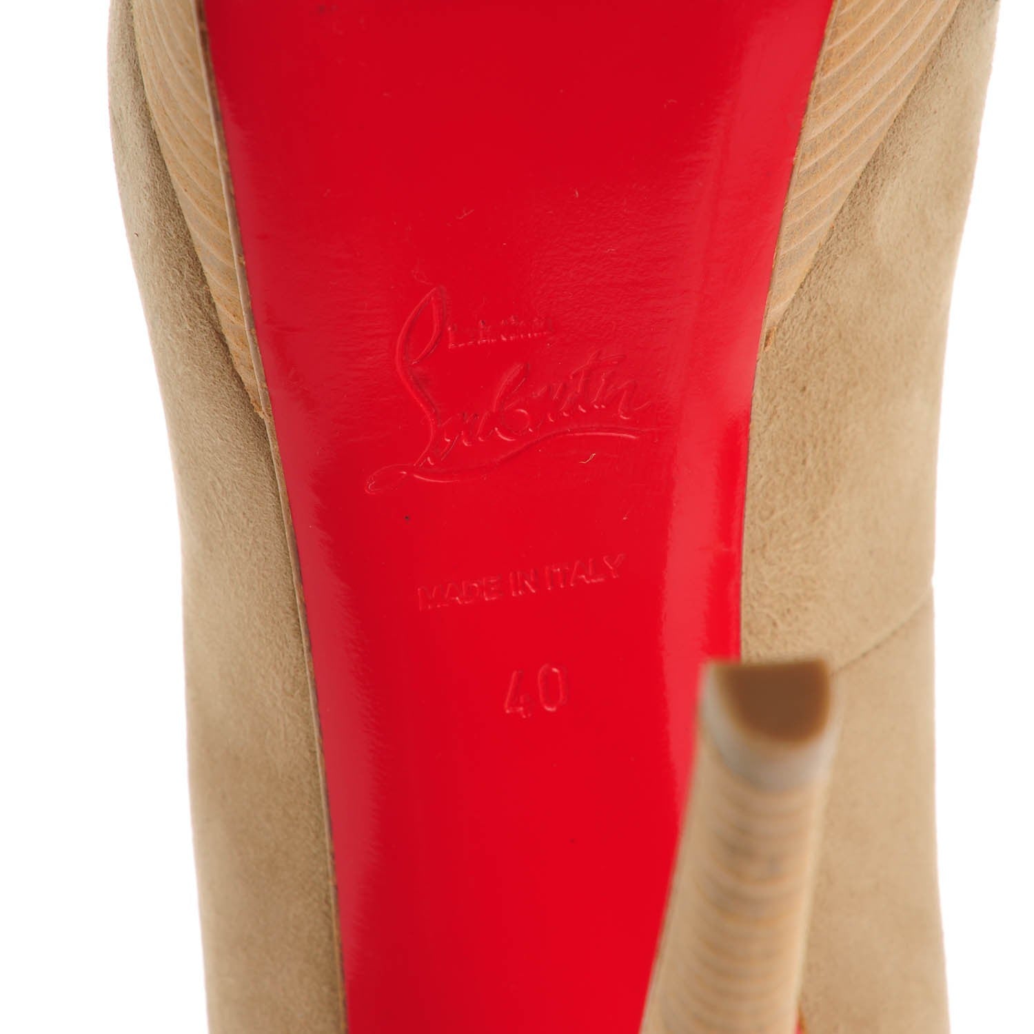 Christian Louboutin Suede Calfskin Maleva 150 Platform Peep Toe Pumps 40 Pomice 8 of 10