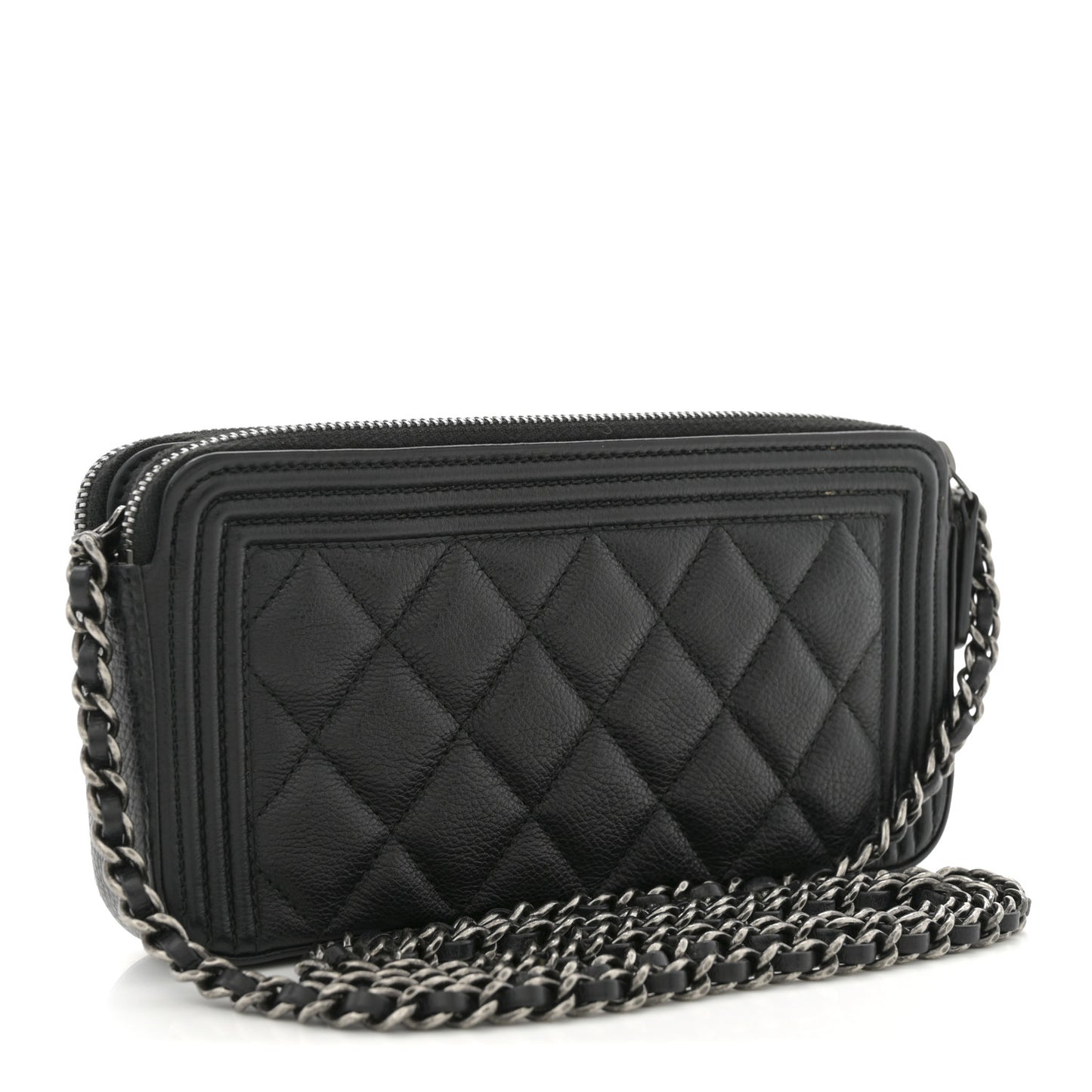 Caviar Quilted Small Boy Clutch With Chain Black