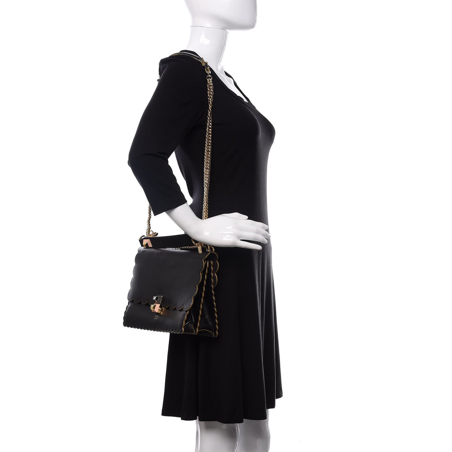 Vitello Liberty Scalloped Studded Kan I Shoulder Bag Black