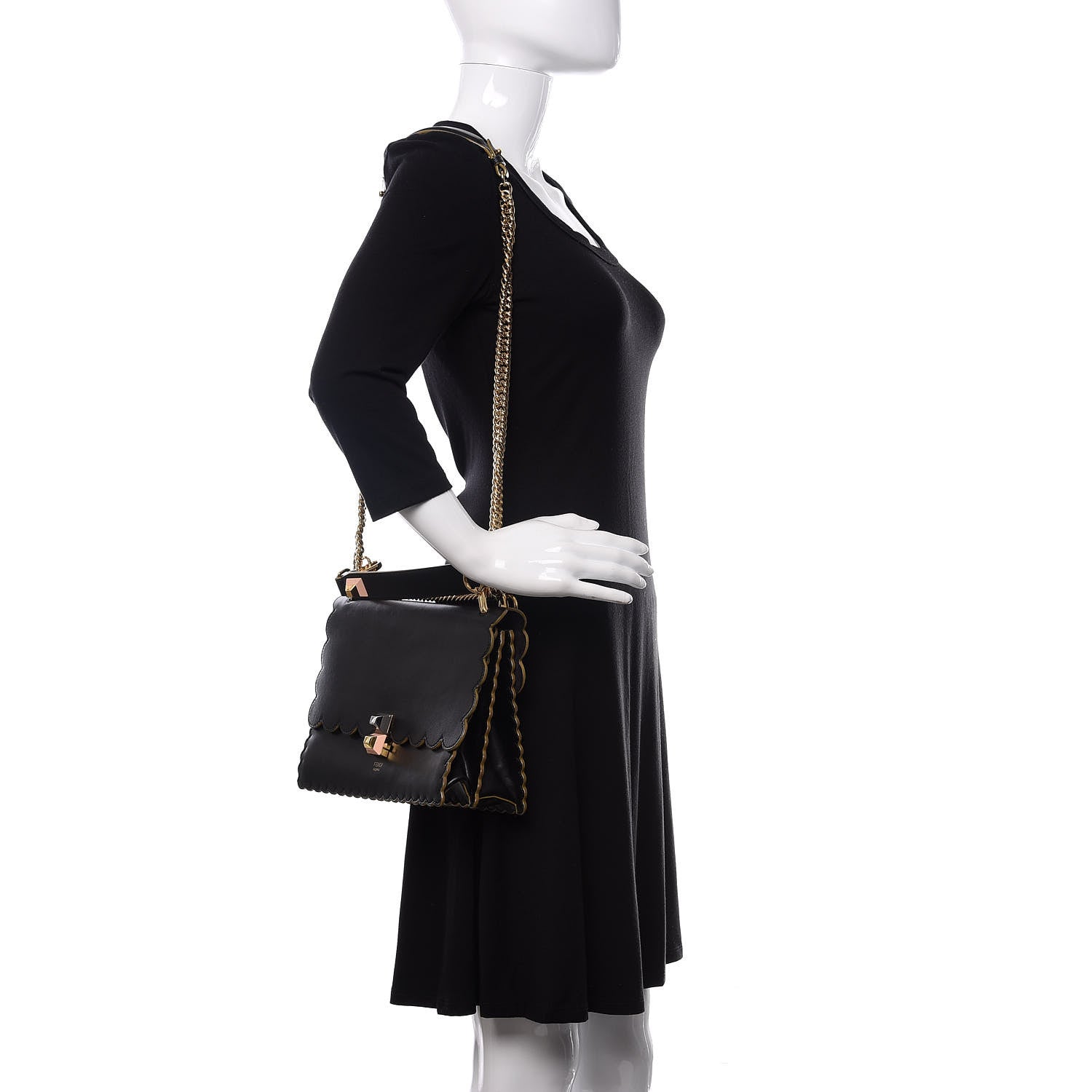 Fendi Vitello Liberty Scalloped Studded Kan I Shoulder Bag Black 2 of 10