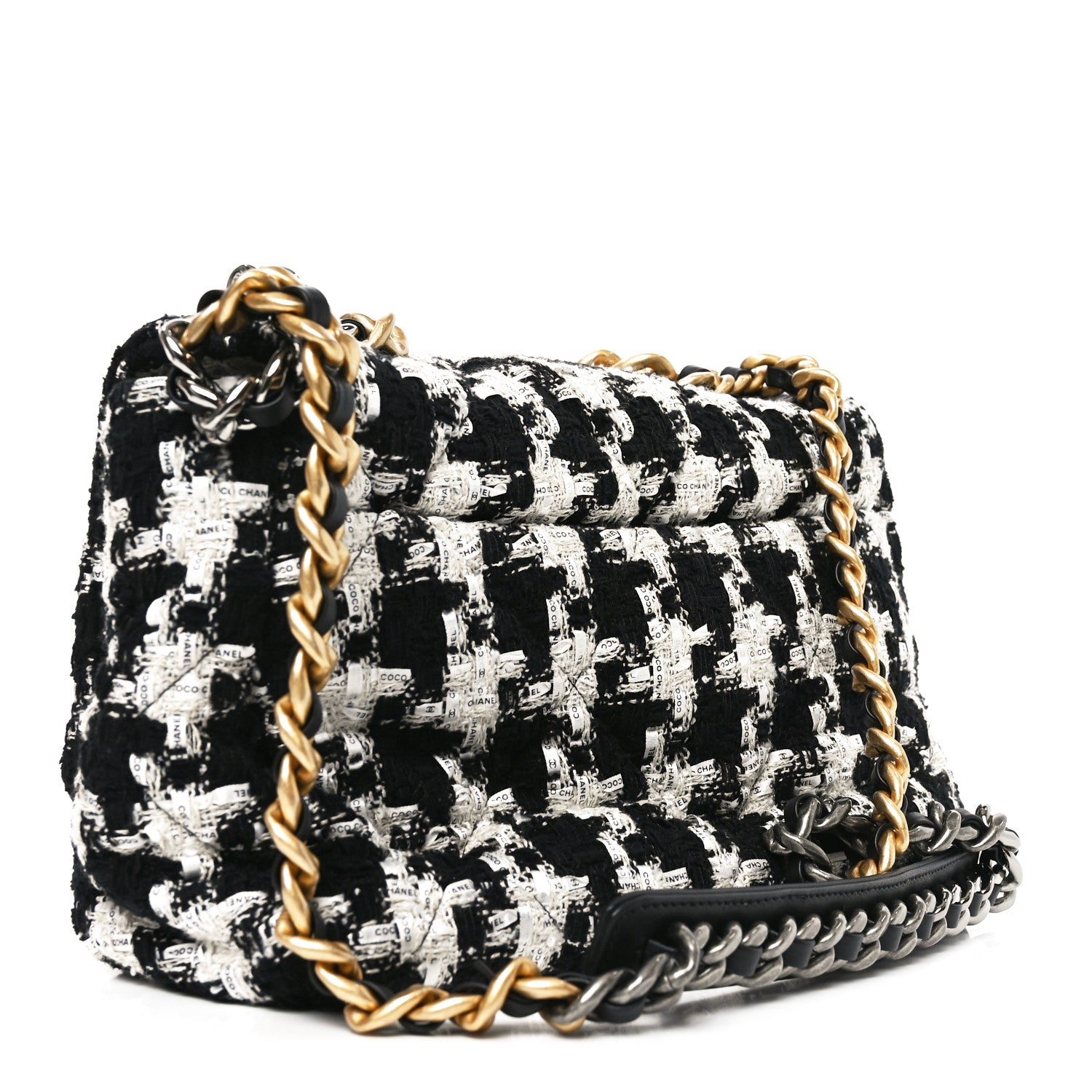 Chanel Tweed Quilted Large Chanel 19 Flap Black Ecru White 3 of 11