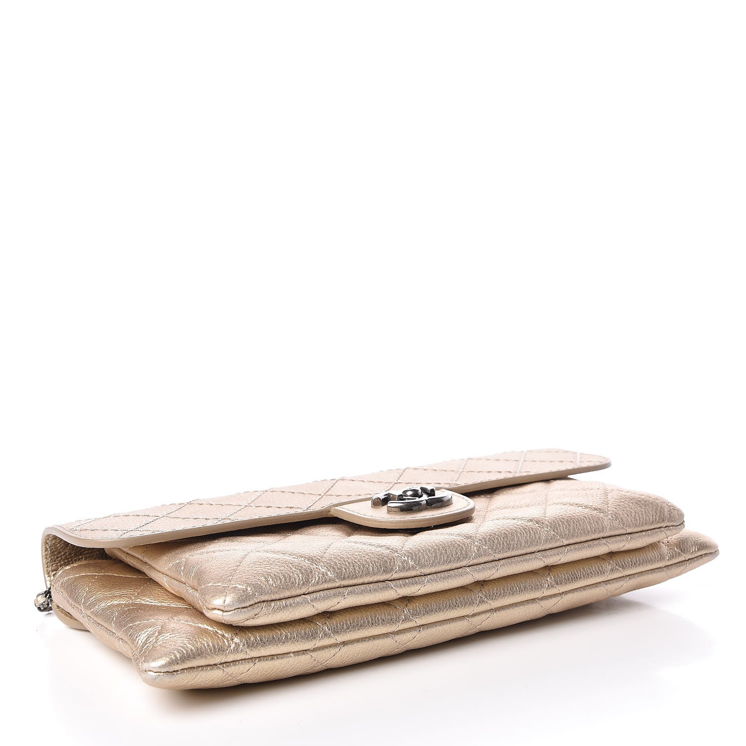 Chanel Metallic Calfskin Quilted Flap Clutch With Chain Light Gold 4 of 9