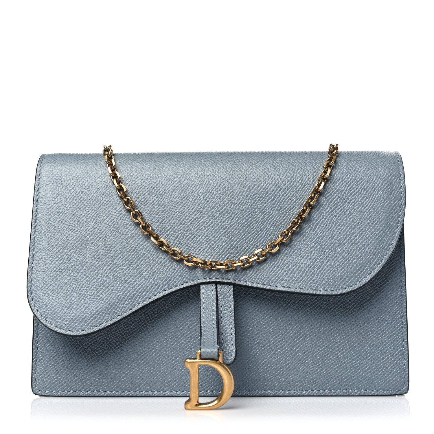 Christian Dior Grained Calfskin Saddle Chain Pouch Cloud Blue 1 of 10