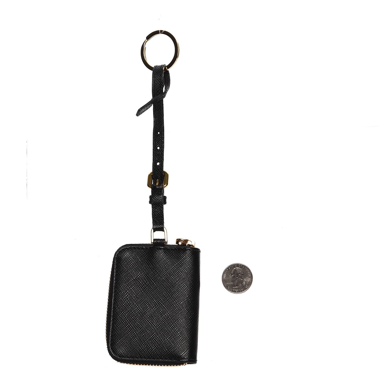 Prada Saffiano Zip Key Pouch Nero Black 2 of 5