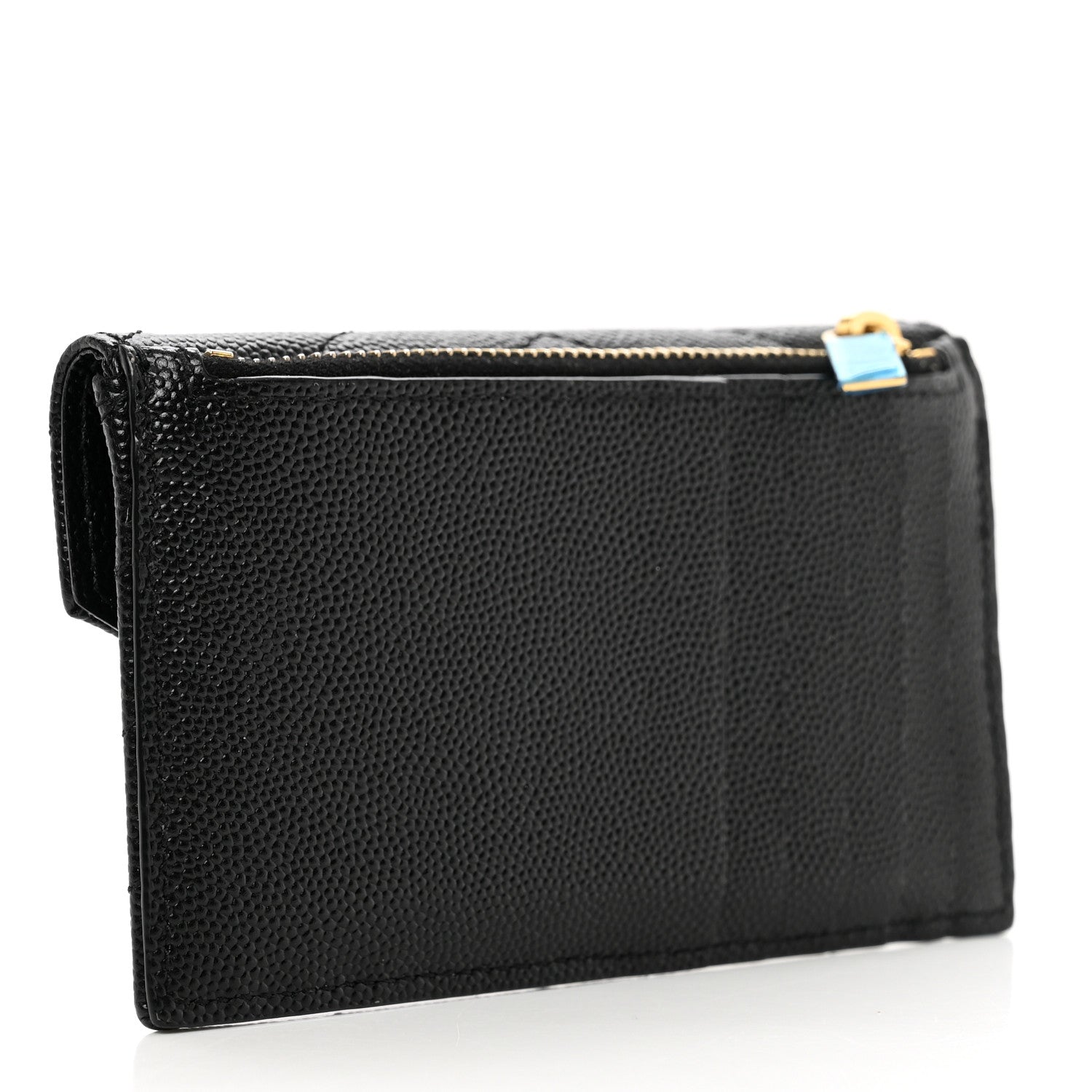 Saint Laurent Grain De Poudre Matelasse Chevron Monogram Compact Wallet Black 3 of 7