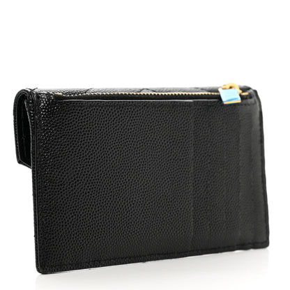 Saint Laurent Grain De Poudre Matelasse Chevron Monogram Compact Wallet Black 3 of 7