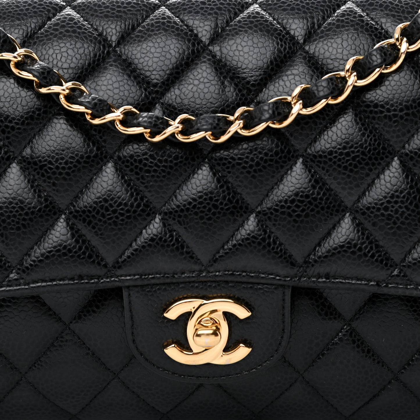 Caviar Quilted Medium Double Flap Black