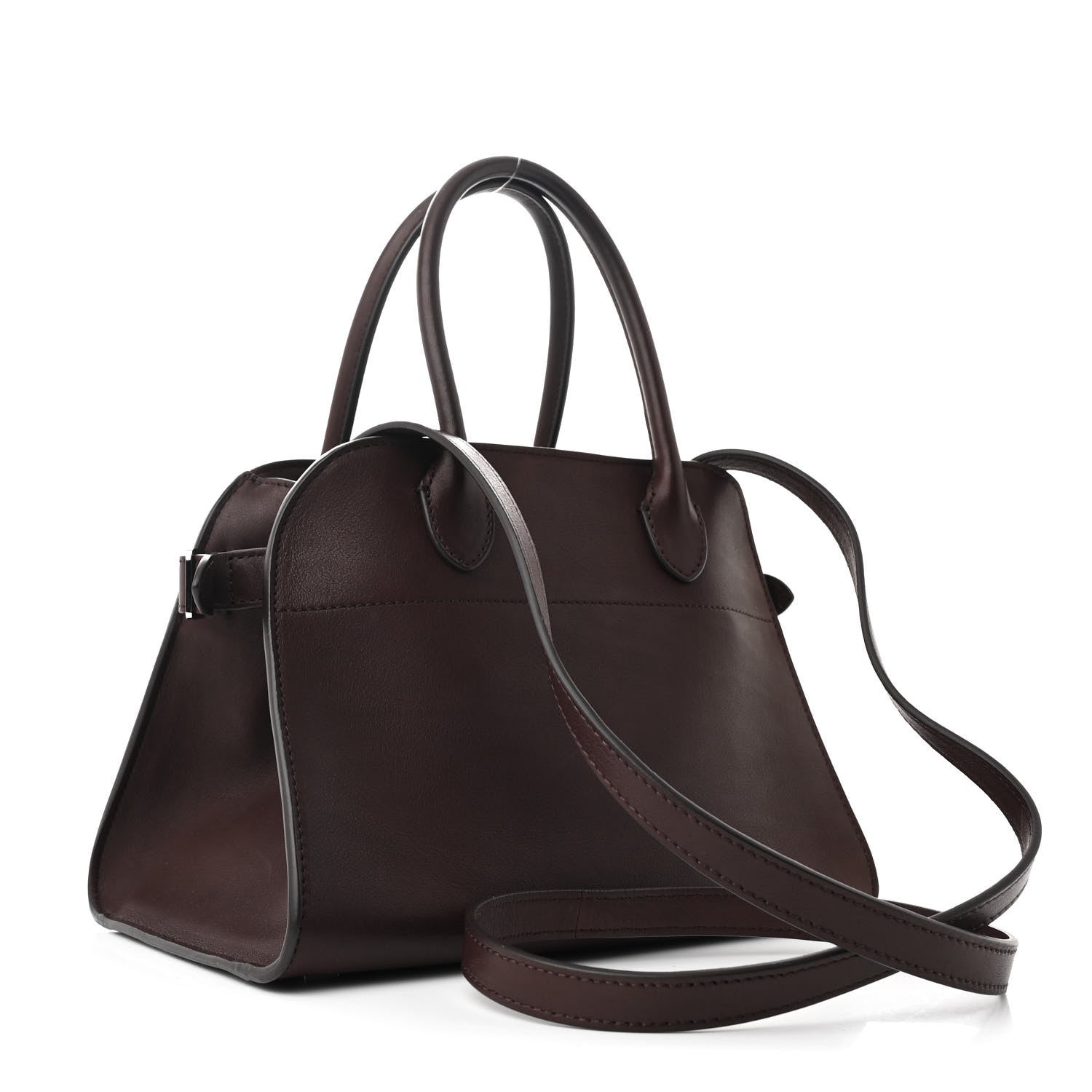 The Row Polished Saddle Calfskin Soft Margaux 10 Bag Dark Brown 3 of 10