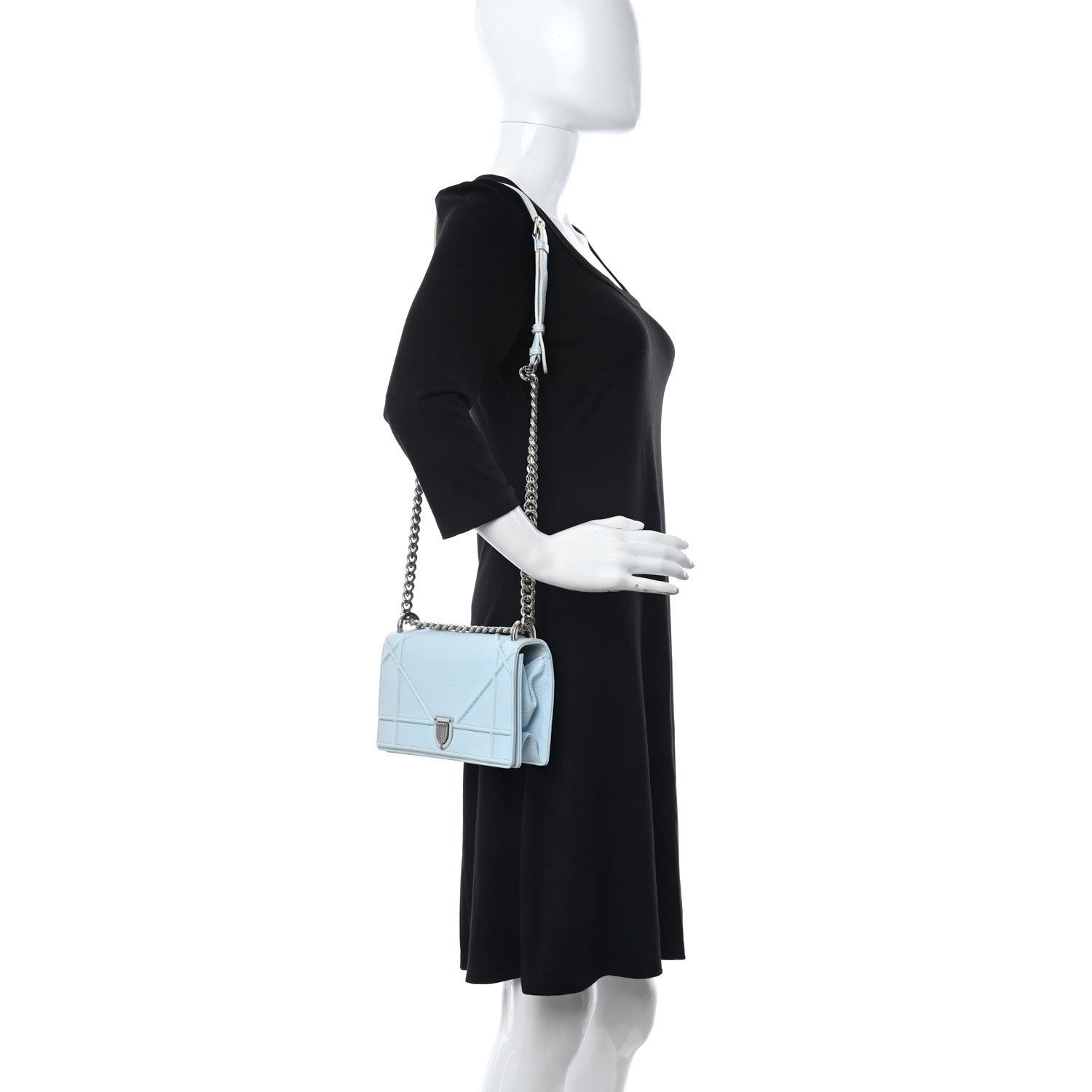 Christian Dior Grained Calfskin Small Diorama Flap Bag Light Blue 2 of 13
