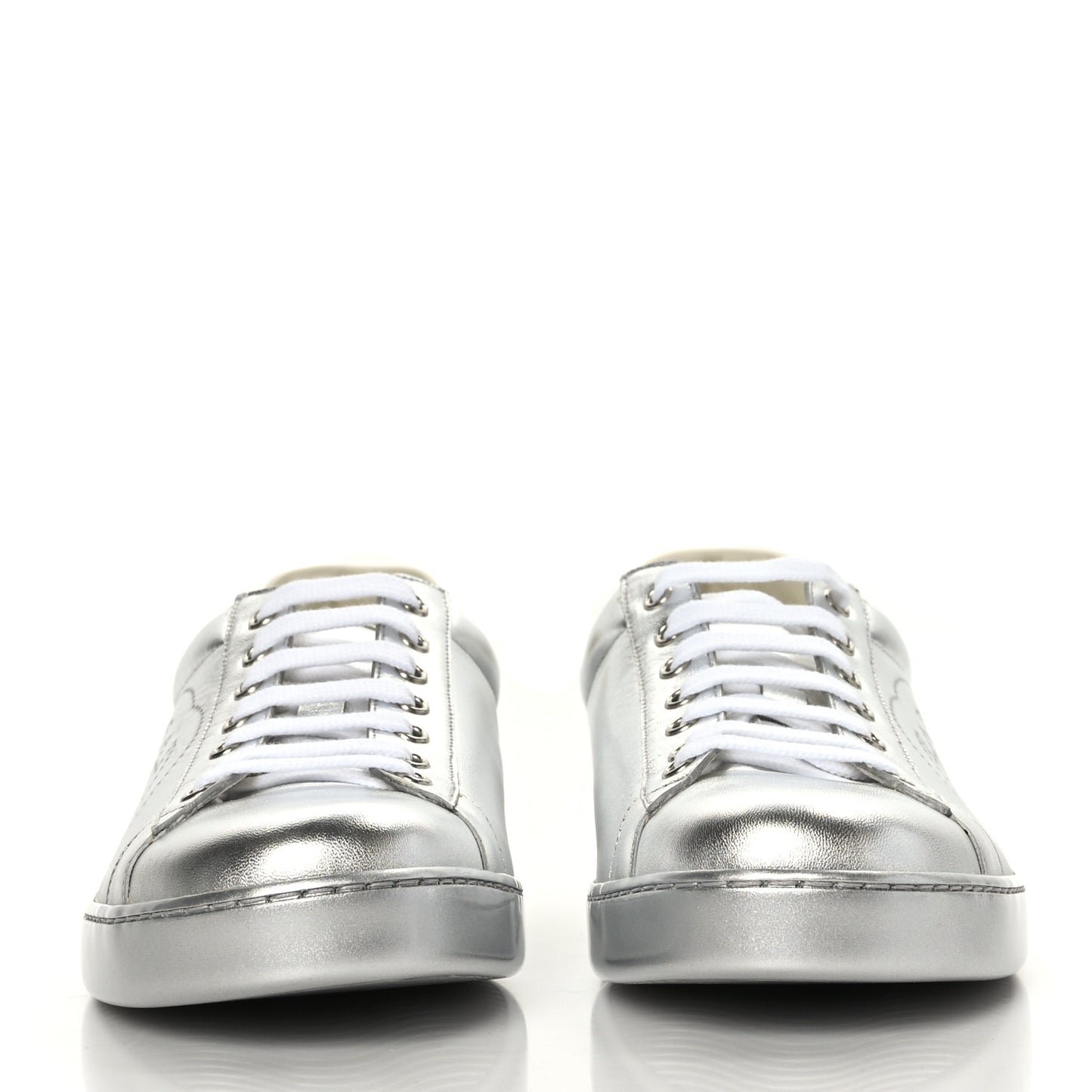 Metallic Nappa Interlocking G Perforated Mens Ace Sneakers 10 Argento