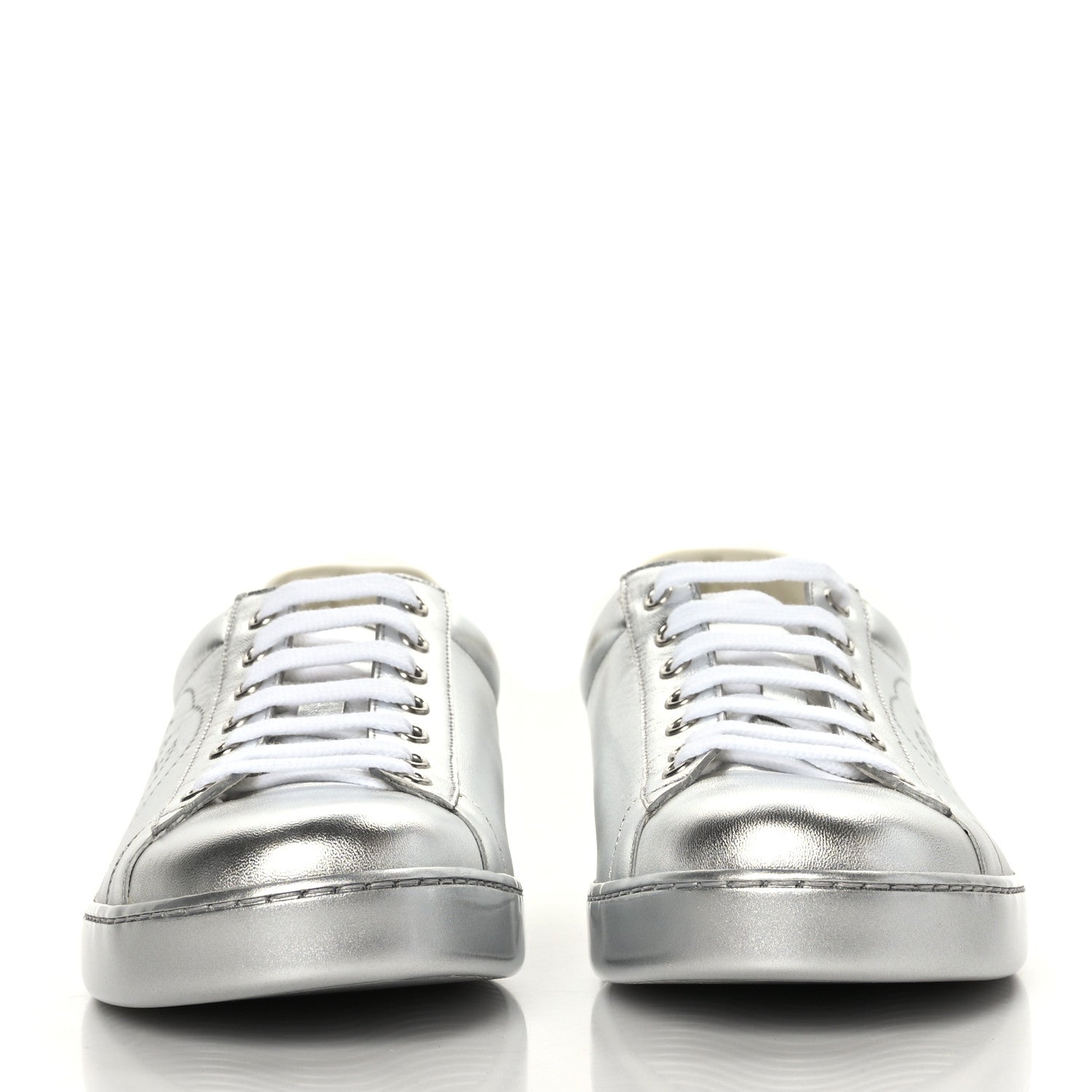 Gucci Metallic Nappa Interlocking G Perforated Mens Ace Sneakers 10 Argento 2 of 8