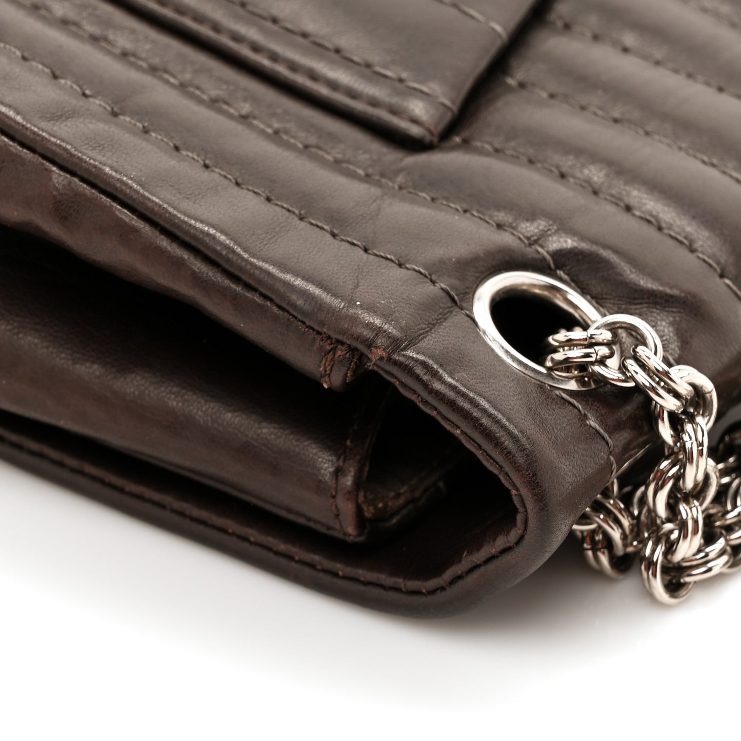 Lambskin Vertical Quilted Medium Single Flap Brown
