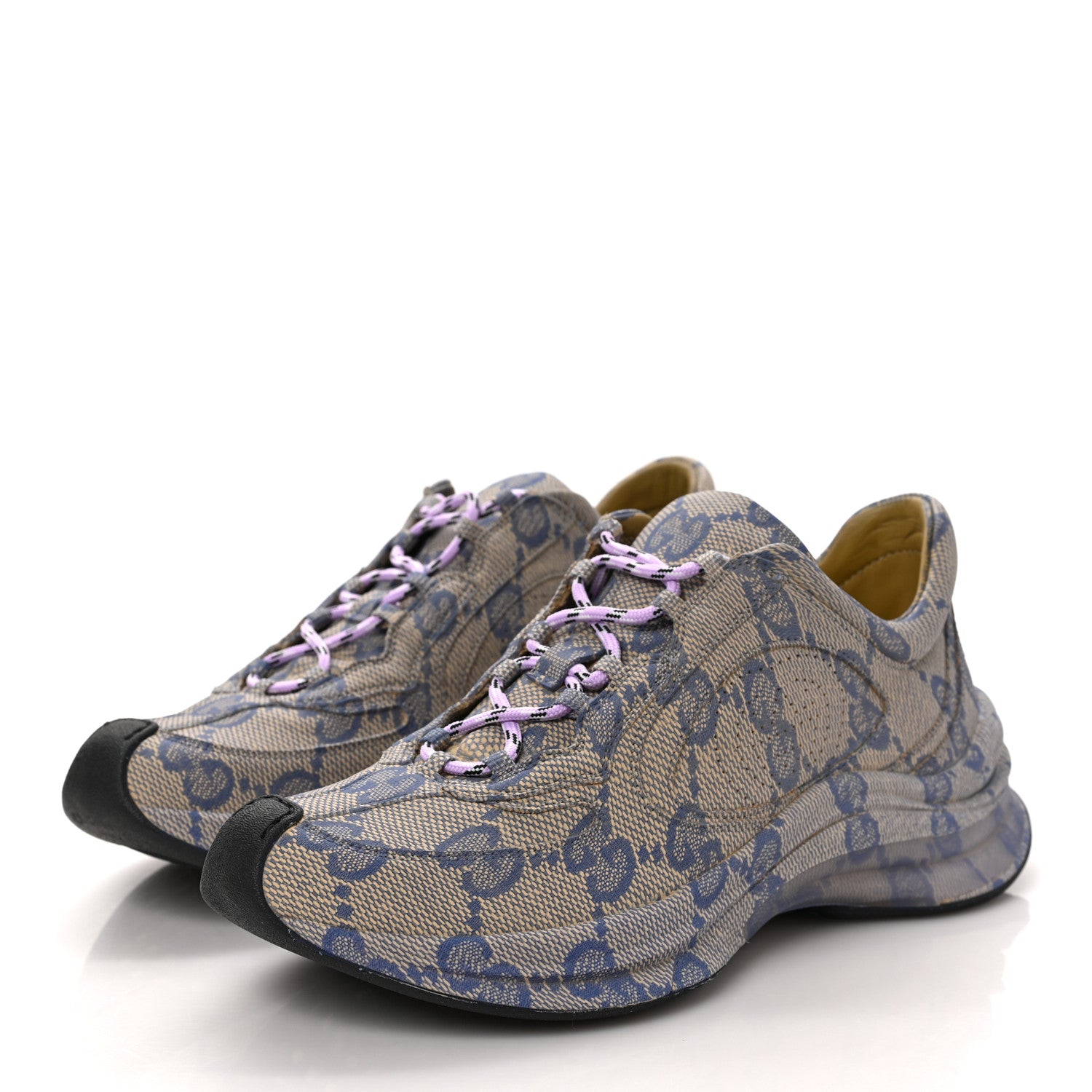 Gucci Ultralight Plume Calfskin Monogram Printed Womens Gucci Run Sneakers 37 Beige Blue 3 of 9