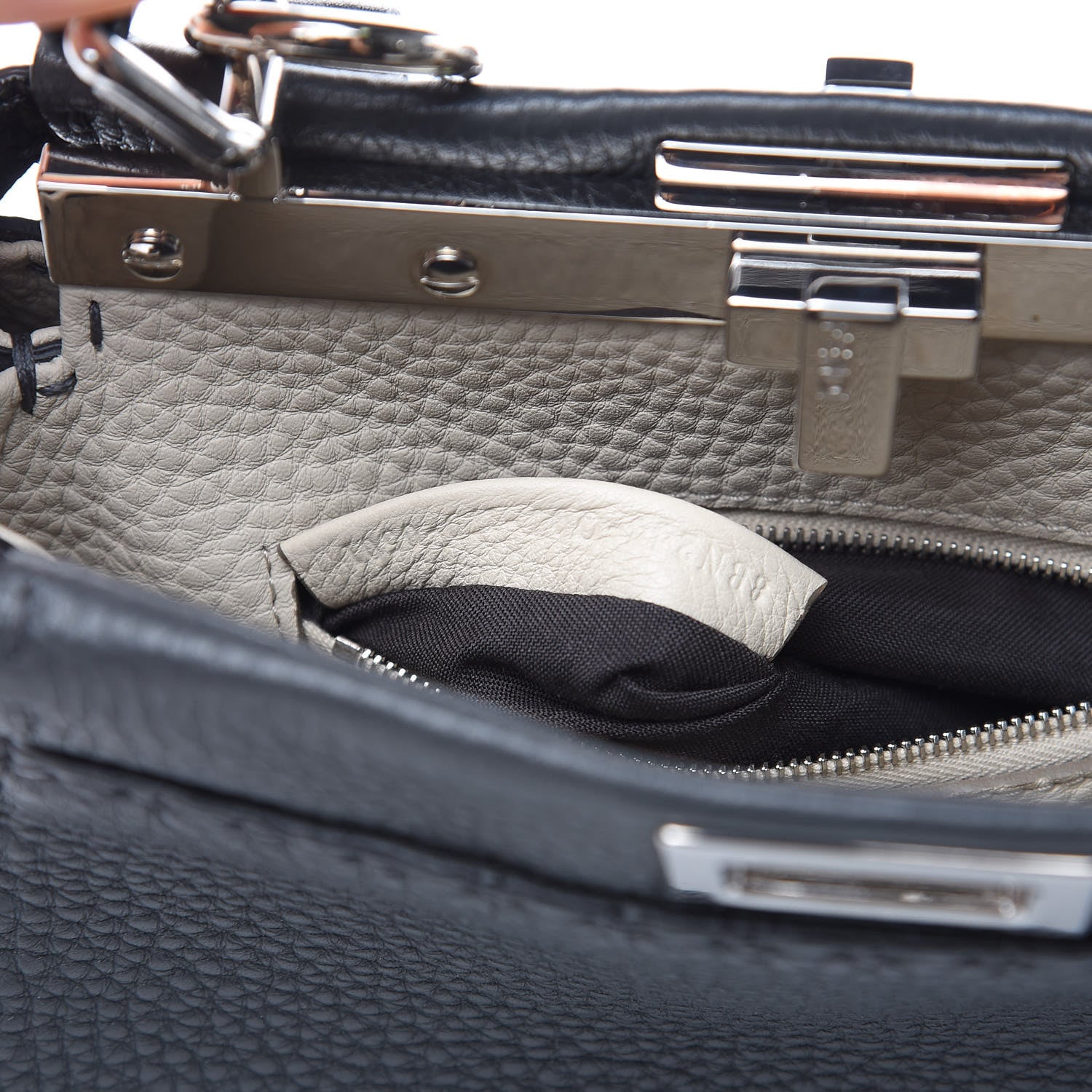 Fendi Cuoio Romano Selleria Bi-Color Mini Peekaboo Iconic Satchel Asfalto Latte 8 of 11