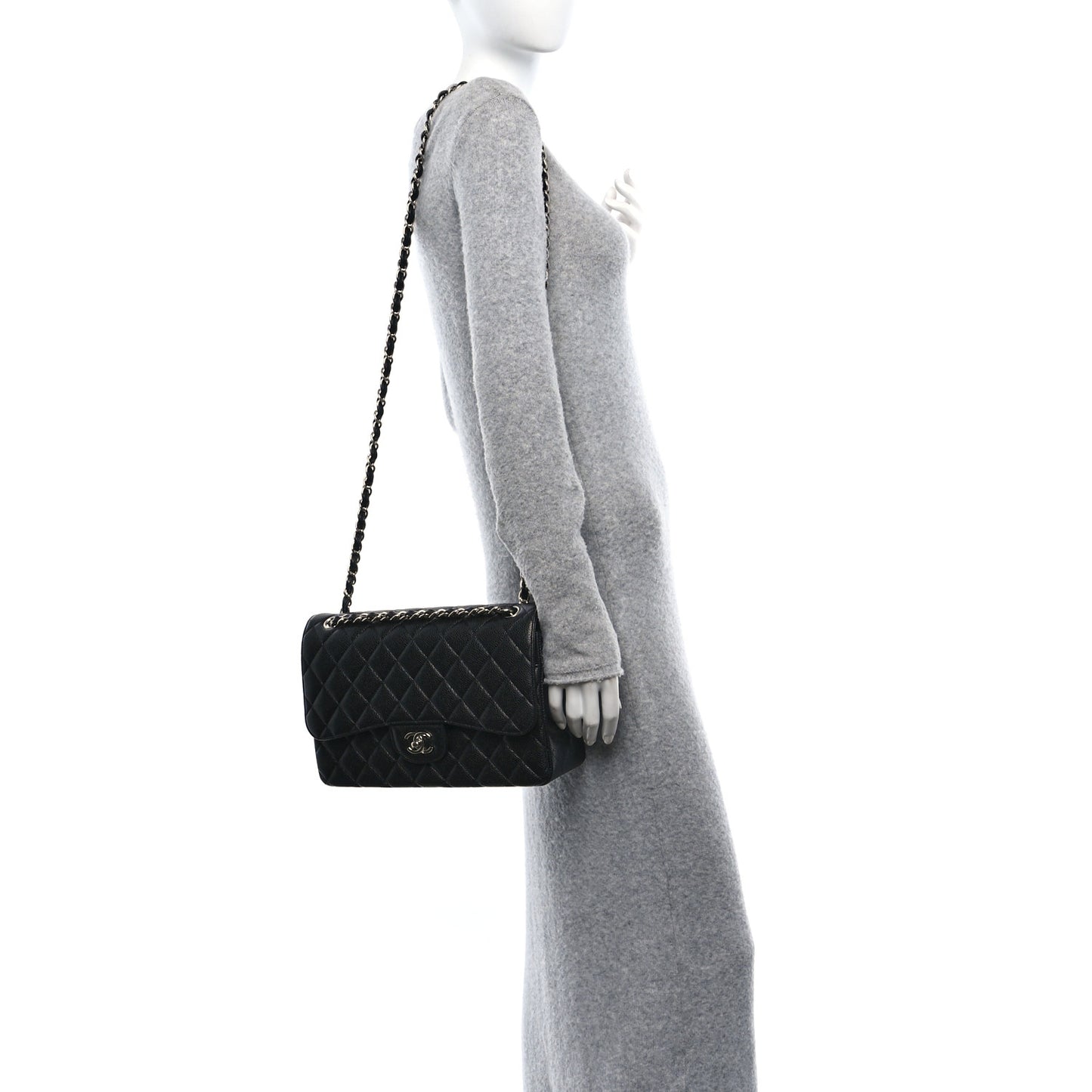 Caviar Quilted Jumbo Double Flap Black