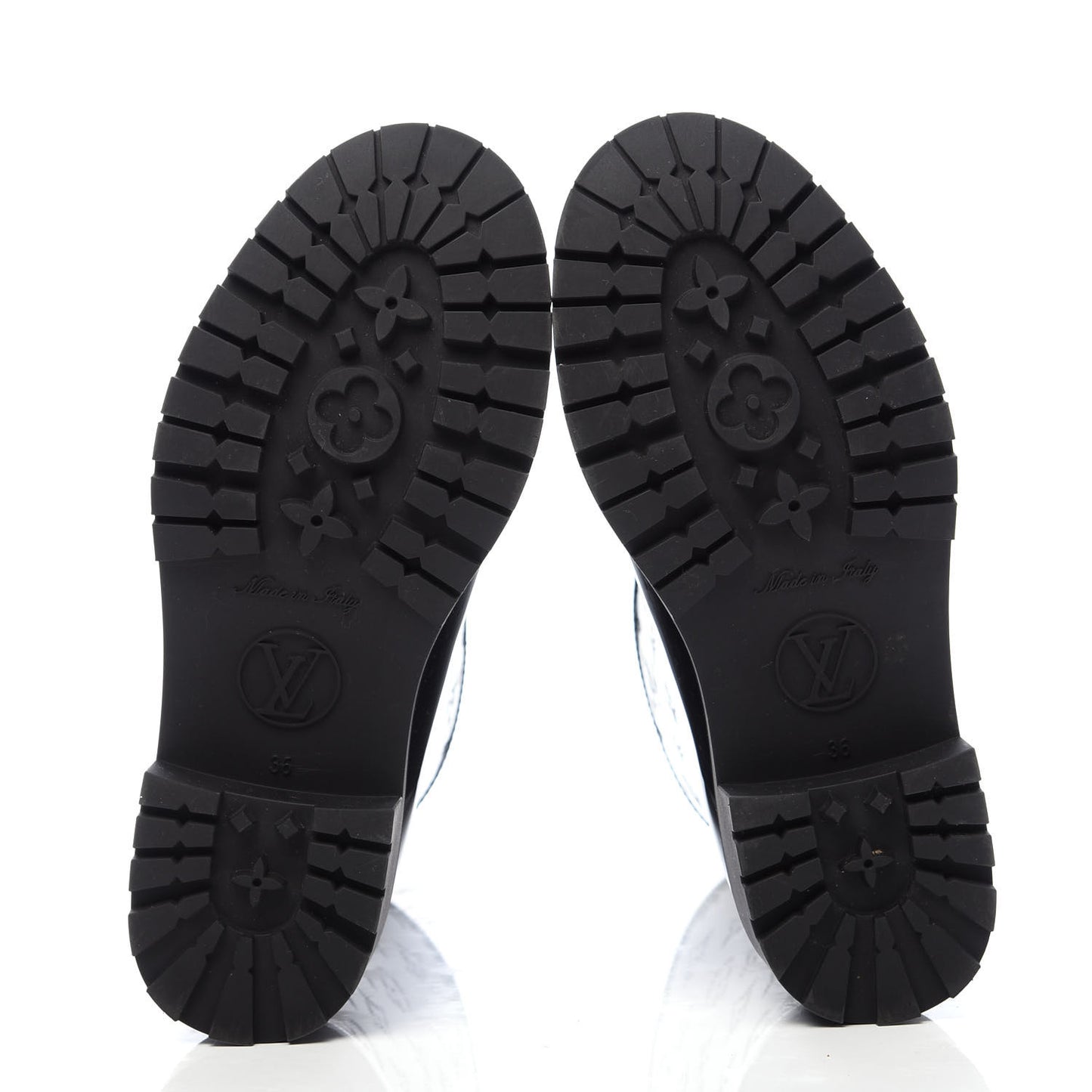 Rubber Embossed Monogram Drops Flat Half Boots 36 Black