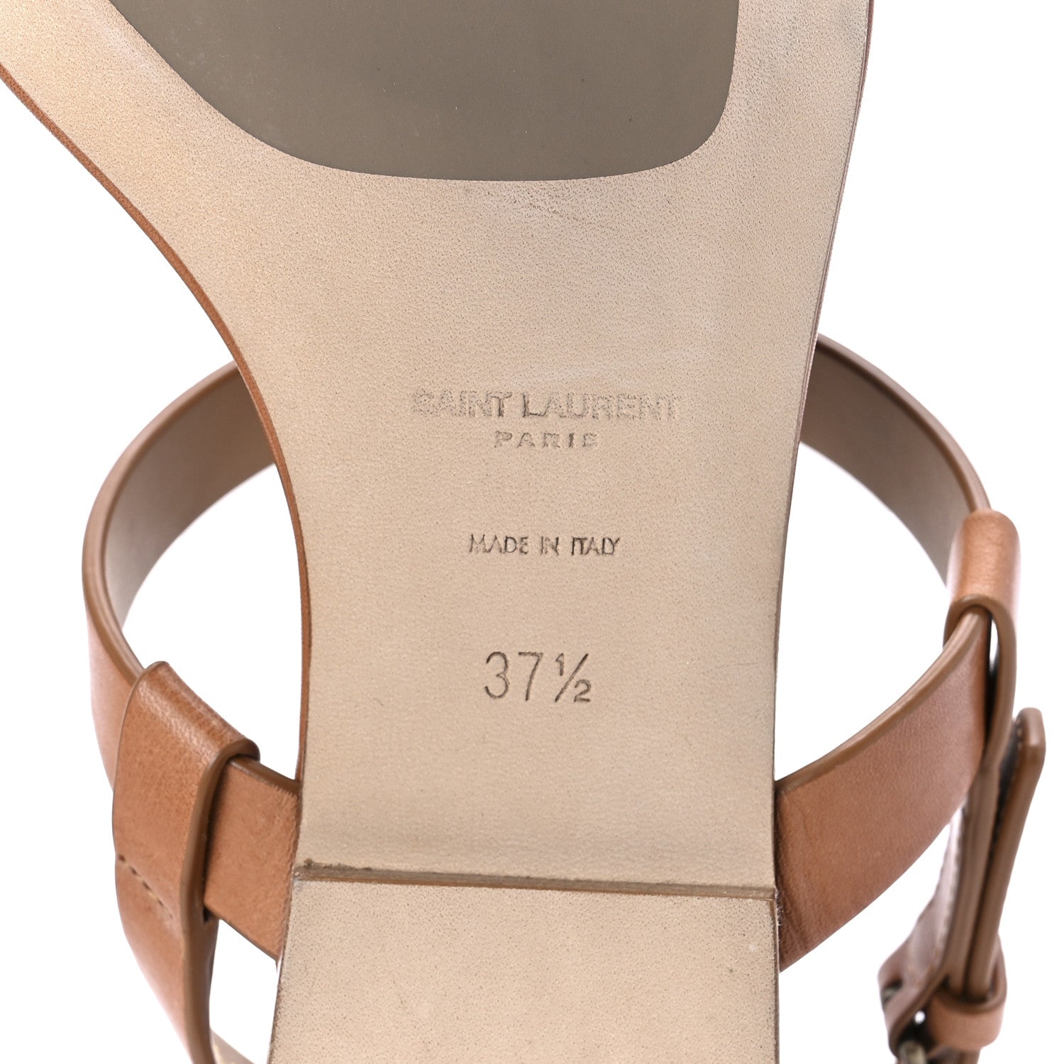 Saint Laurent Calfskin Cassandra Monogram Sandals 37.5 Tan 6 of 9