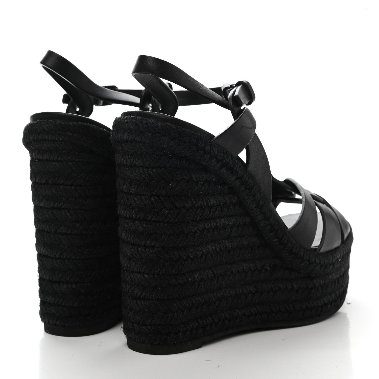 Saint Laurent Calfskin 85 Platform Espadrille Wedge Sandals 36 Black 4 of 7