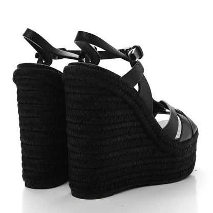 Saint Laurent Calfskin 85 Platform Espadrille Wedge Sandals 36 Black 4 of 7