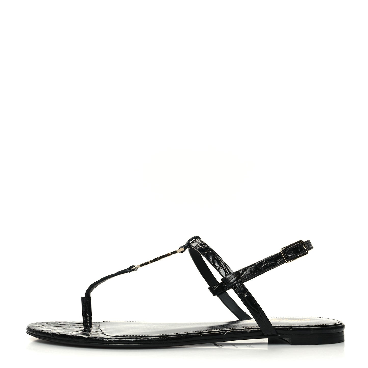 Calfskin Crocodile Embossed Cassandra Monogram Sandals 38.5 Black