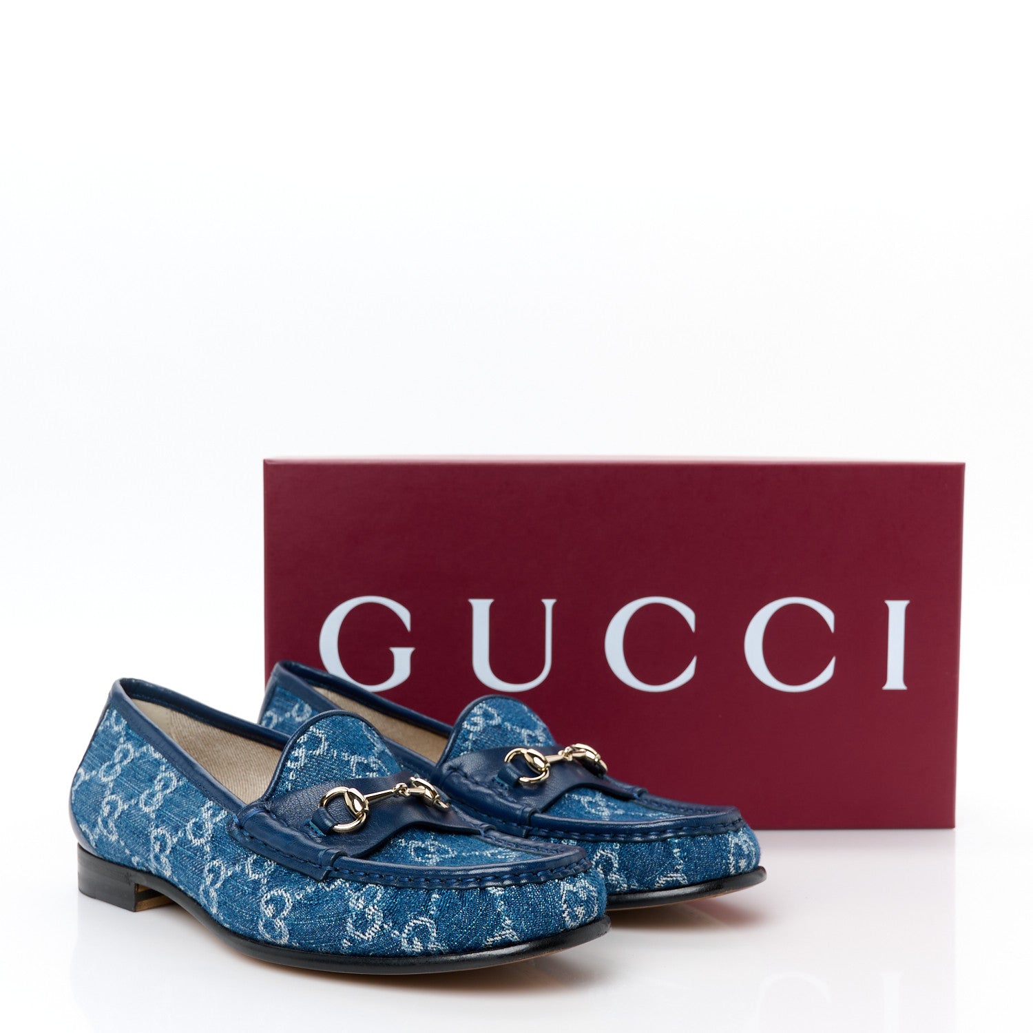 Gucci New Denim GG Malaga Kid Womens Horsebit Loafers 37 Blue Agata 9 of 9