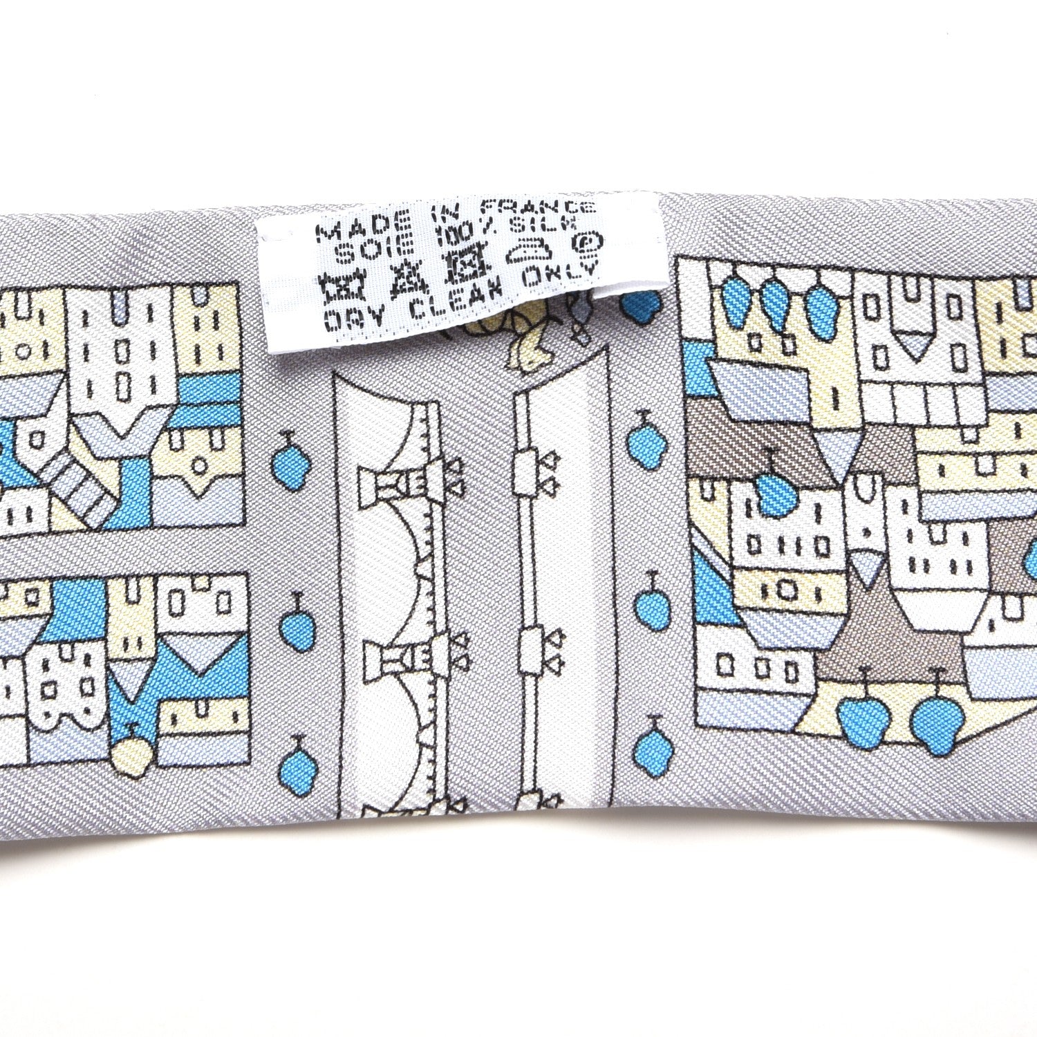 Hermes Silk Rire Droite Rive Gauche Twilly Gris Perle Bleu Jaune Pale 5 of 7
