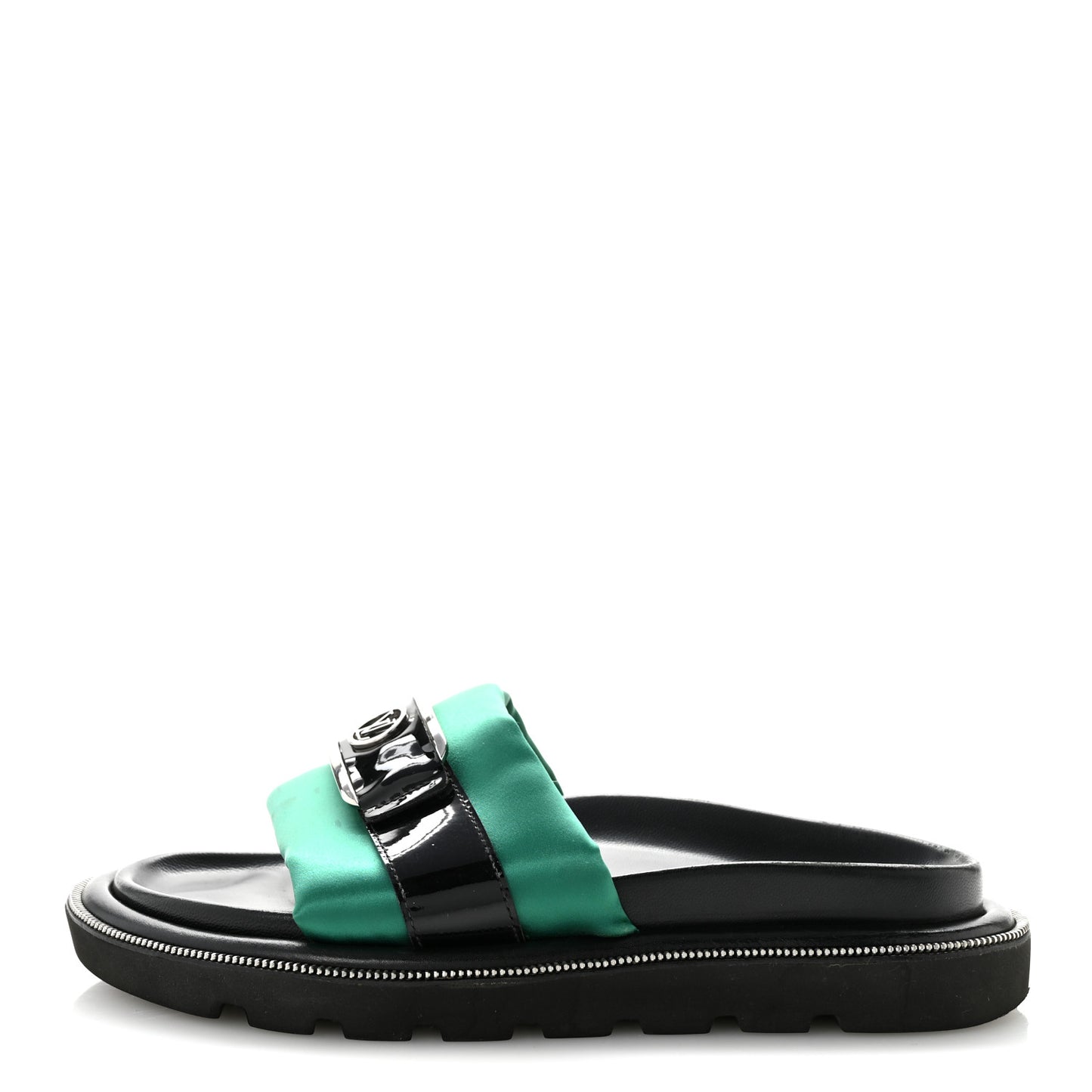 Satin Pool Pillow Flat Comfort Mule 38 Green Black