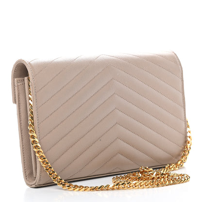 Saint Laurent Grain De Poudre Matelasse Chevron Monogram Chain Wallet Nude Powder 3 of 14