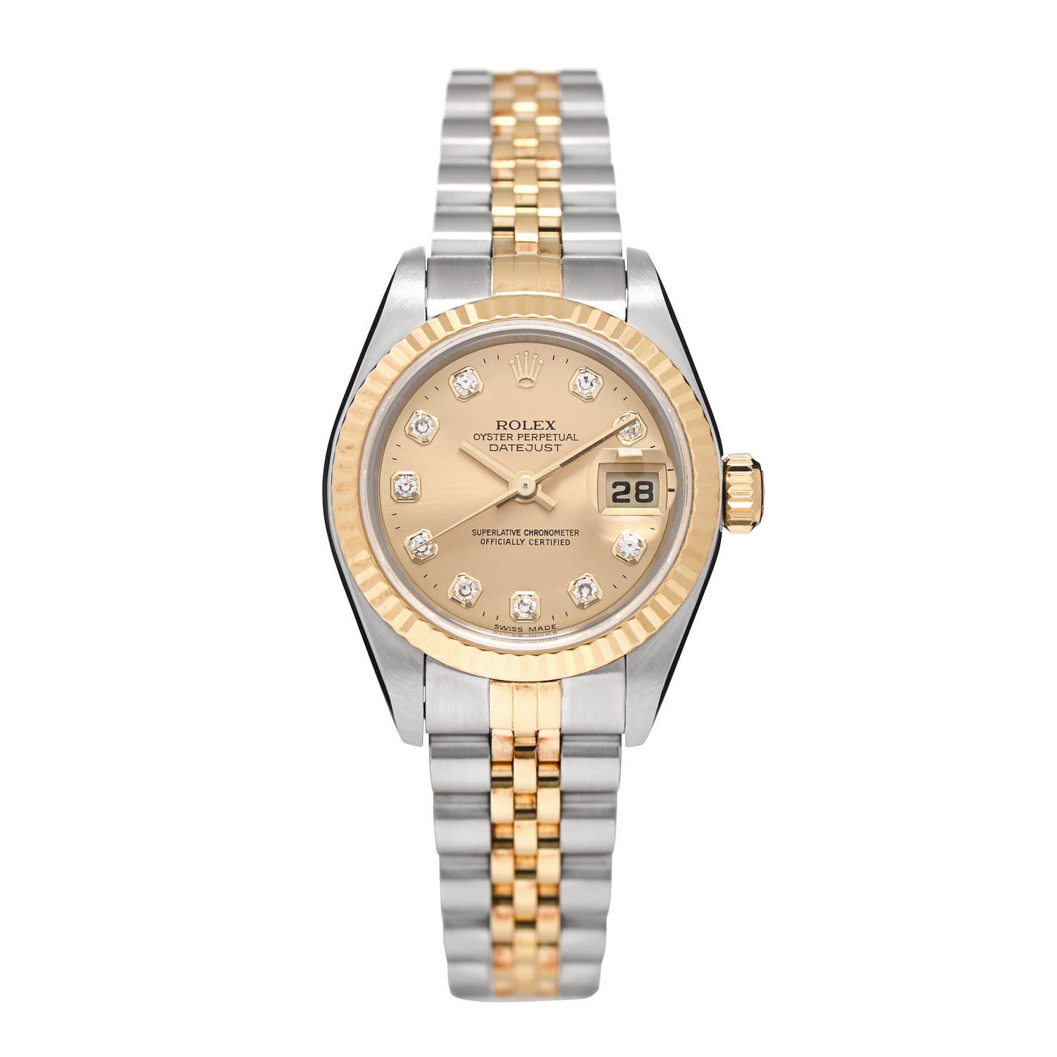 Rolex Stainless Steel 18K Yellow Gold Diamond 26mm Oyster Perpetual Datejust Watch Champagne 79173 1 of 4