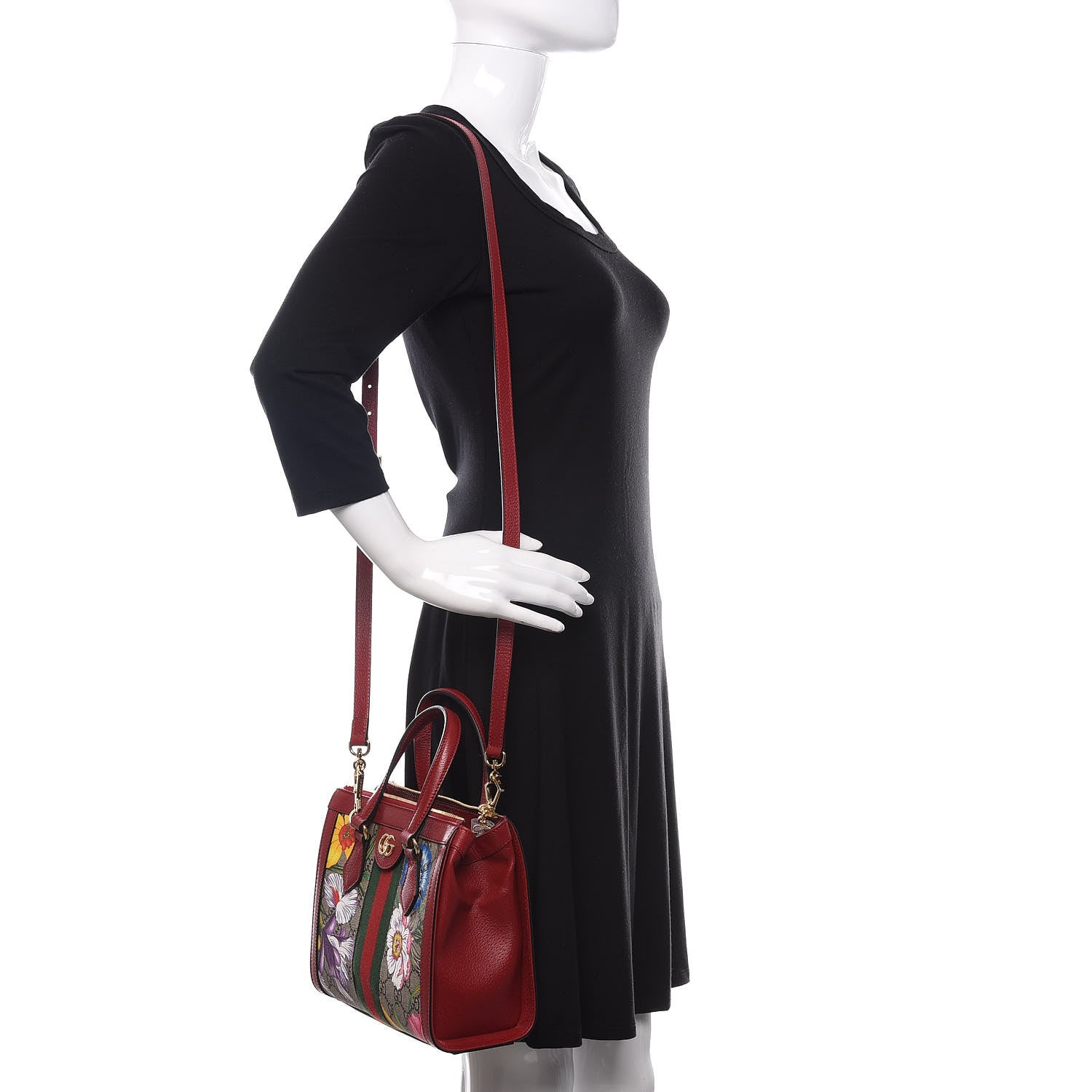 Gucci GG Supreme Monogram Flora Web Small Ophidia Tote Bag Red 2 of 10