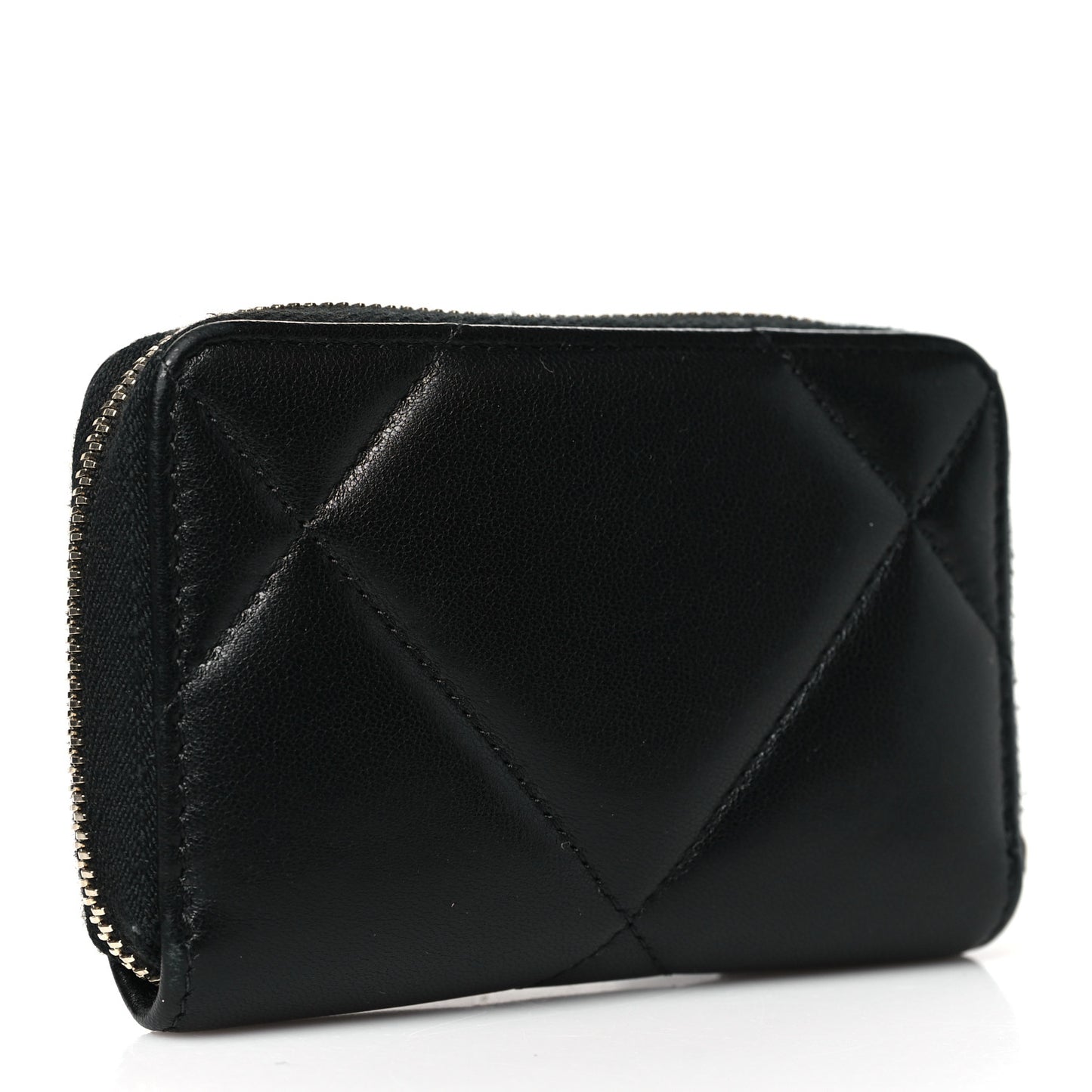 Lambskin Quilted Chanel 19 Zip Around Coin Purse Wallet Black