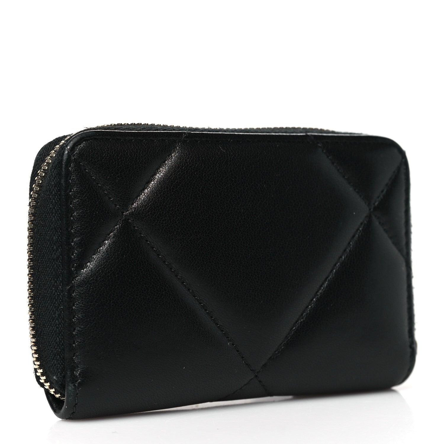 Chanel Lambskin Quilted Chanel 19 Zip Around Coin Purse Wallet Black 3 of 8