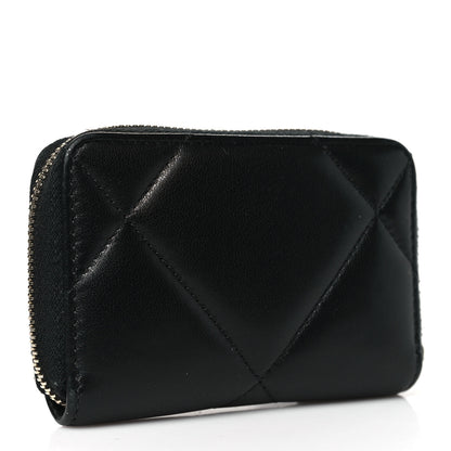 Chanel Lambskin Quilted Chanel 19 Zip Around Coin Purse Wallet Black 3 of 8