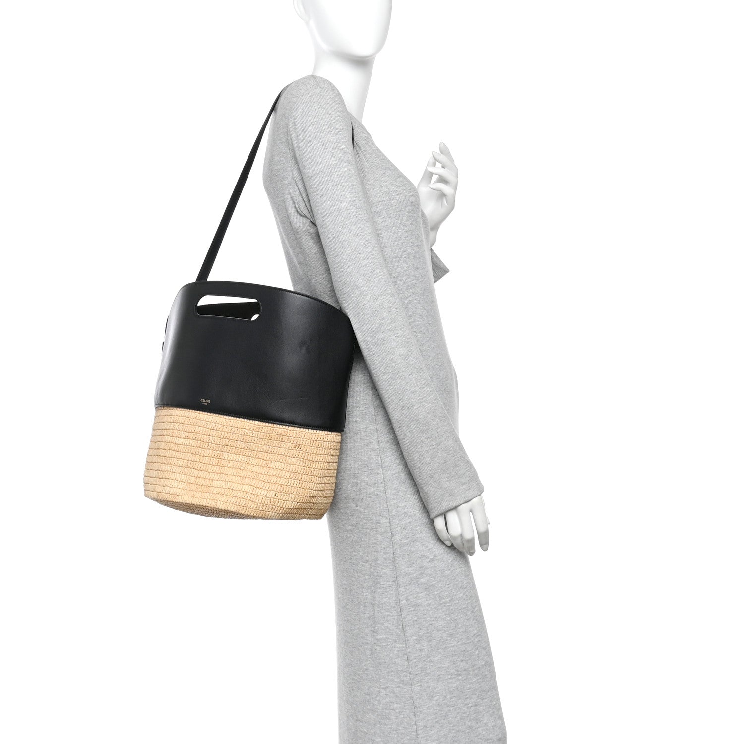 Celine Raffia Calfskin Basket Bag Natural Black 2 of 11