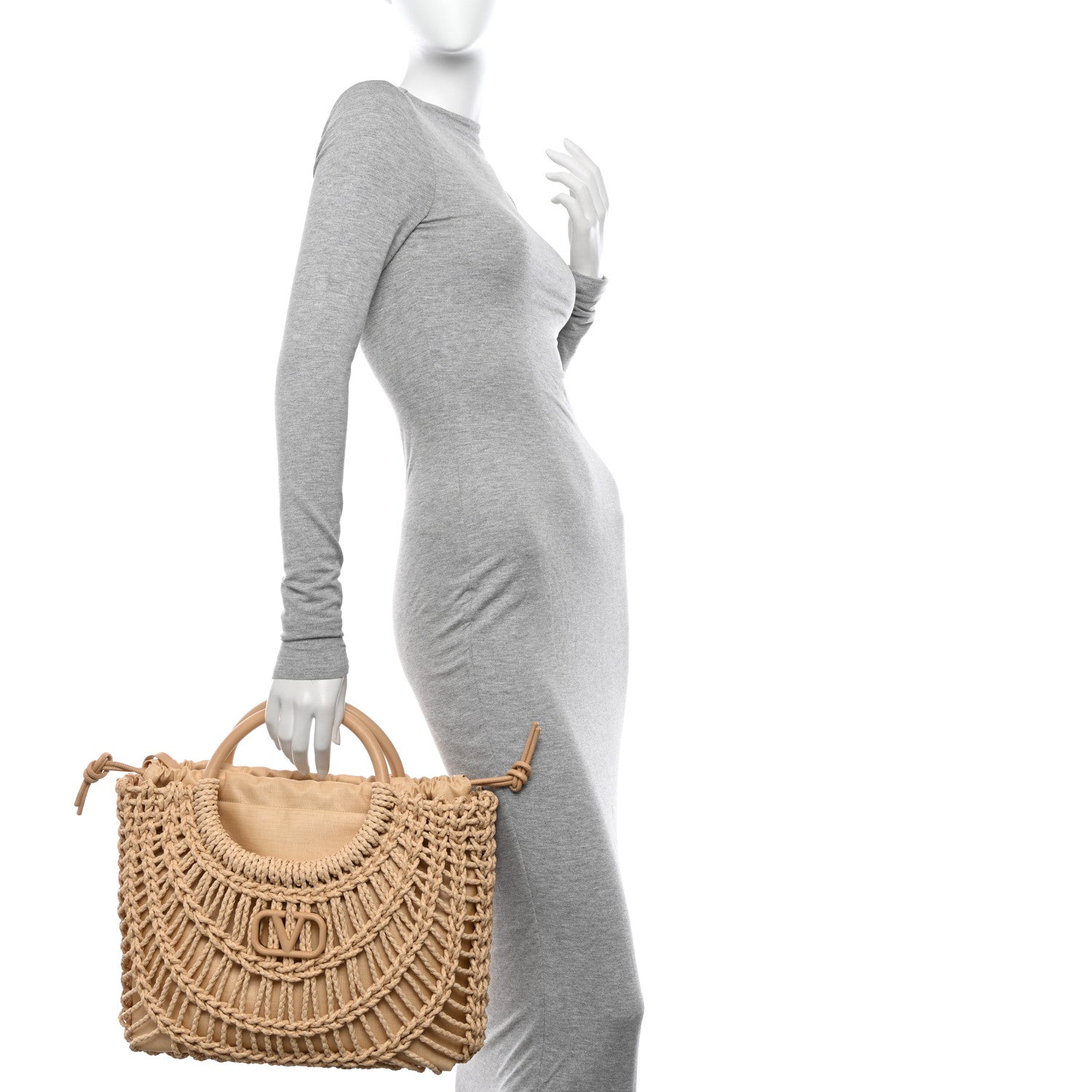 Valentino Garavani Raffia Calfskin Vlogo AllKnots Shopping Tote Natural 2 of 10