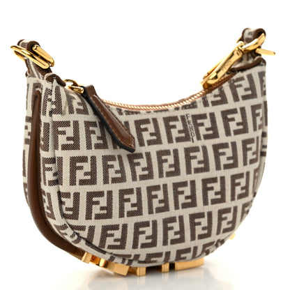Fendi Fabric Jacquard FF 1974 Nano Fendigraphy Hobo Charm Beige 3 of 11