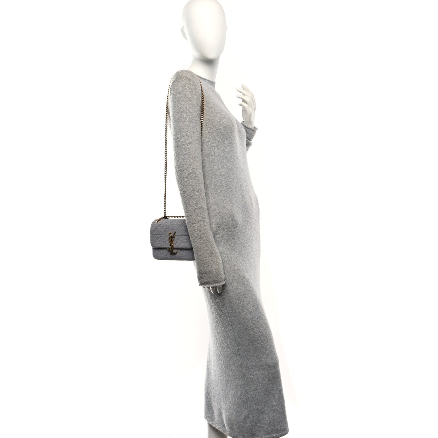 Jersey Wool Patchwork Monogram Mini Jamie Baguette Grigio