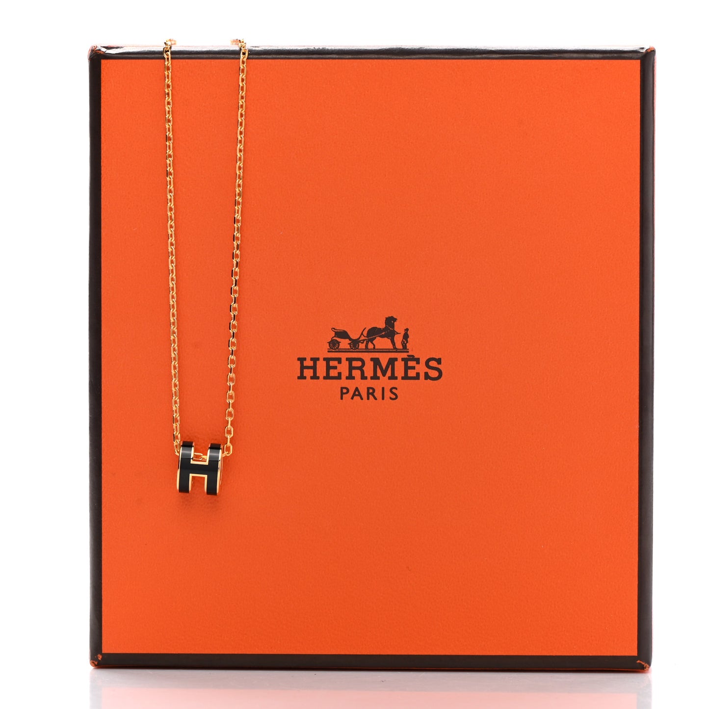 Lacquered Gold Mini Pop H Pendant Necklace Black
