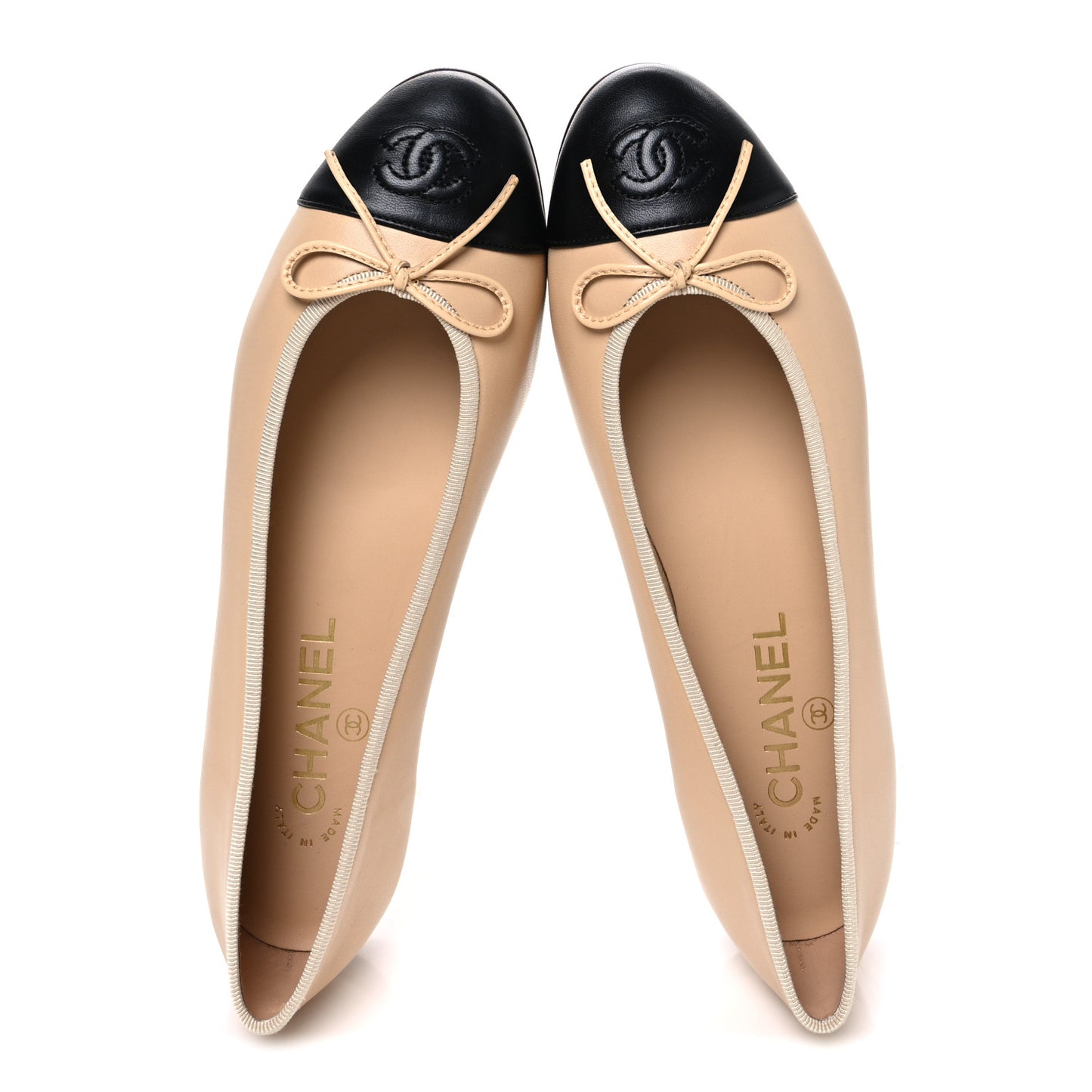 Lambskin Cap Toe CC Ballerina Flats 38 Beige Black