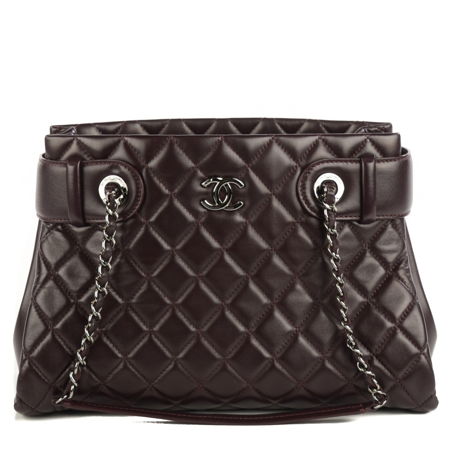 Chanel Lambskin Quilted Small Coco Loop Tote Burgundy 1 of 8