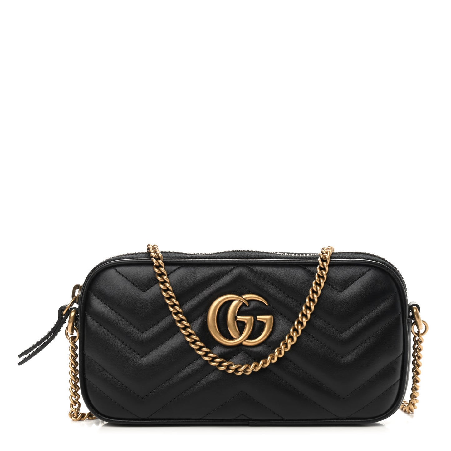 Calfskin Matelasse Mini GG Marmont Chain Crossbody Bag Black